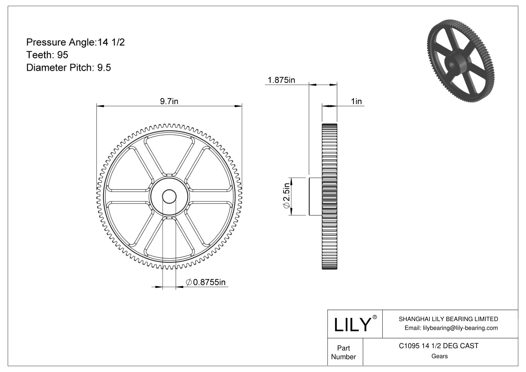 C1095 14 1/2 DEG CAST Engranajes rectos cad drawing