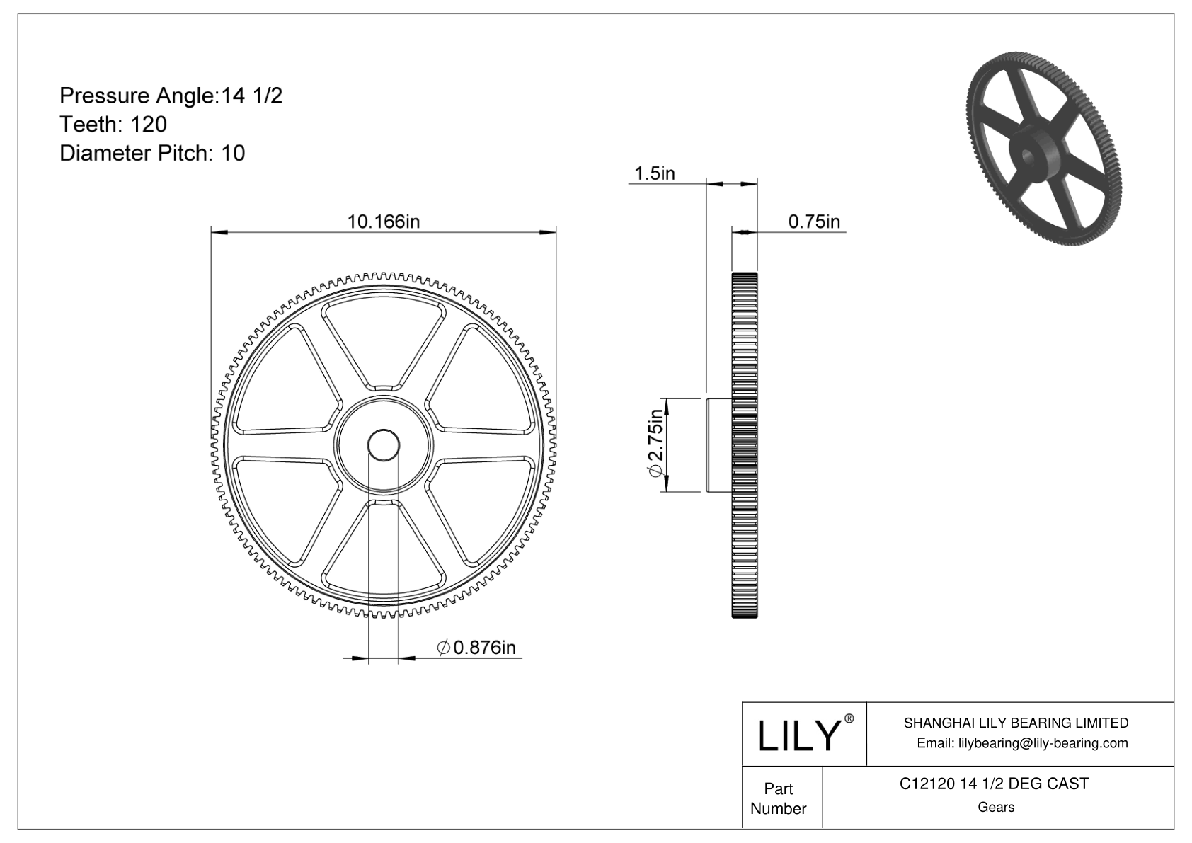 C12120 14 1/2 DEG CAST Engranajes rectos cad drawing