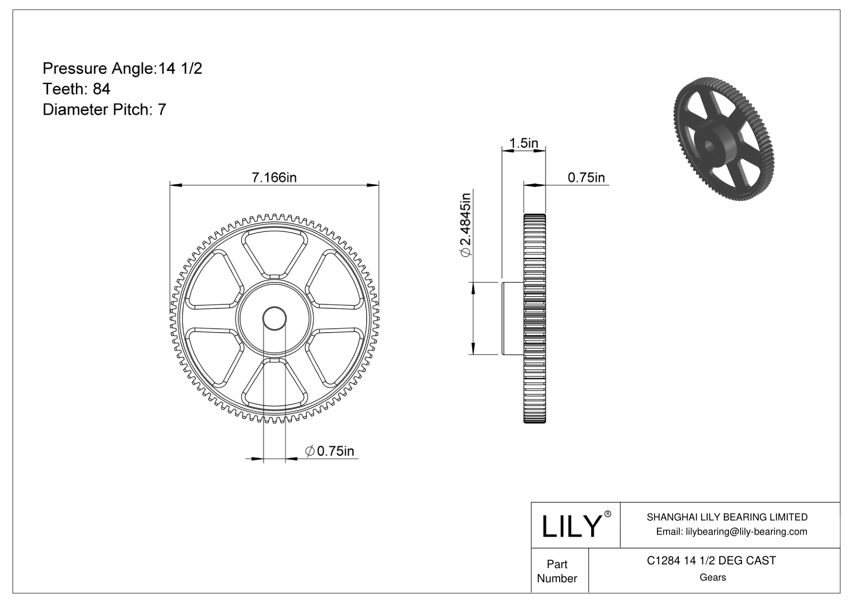 C1284 14 1/2 DEG CAST 正齿轮 cad drawing