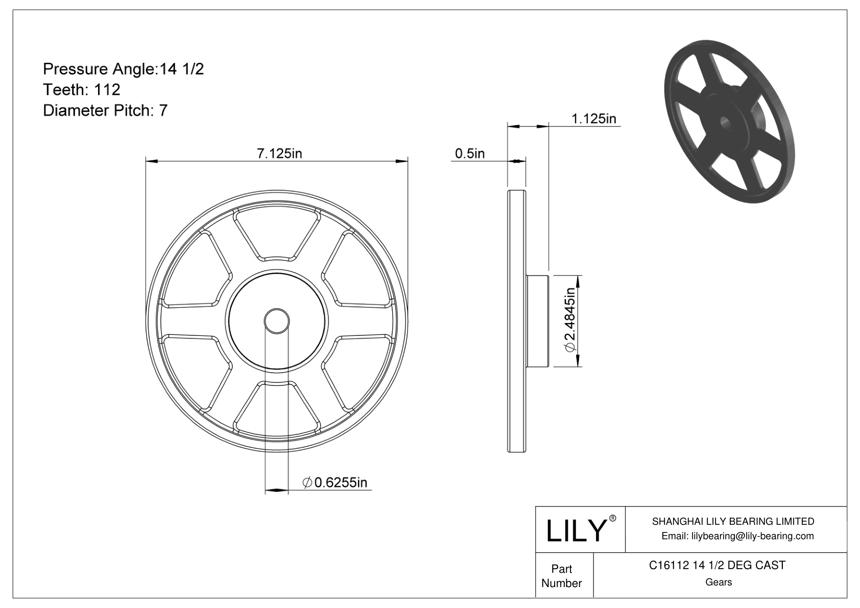 C16112 14 1/2 DEG CAST Engranajes rectos cad drawing