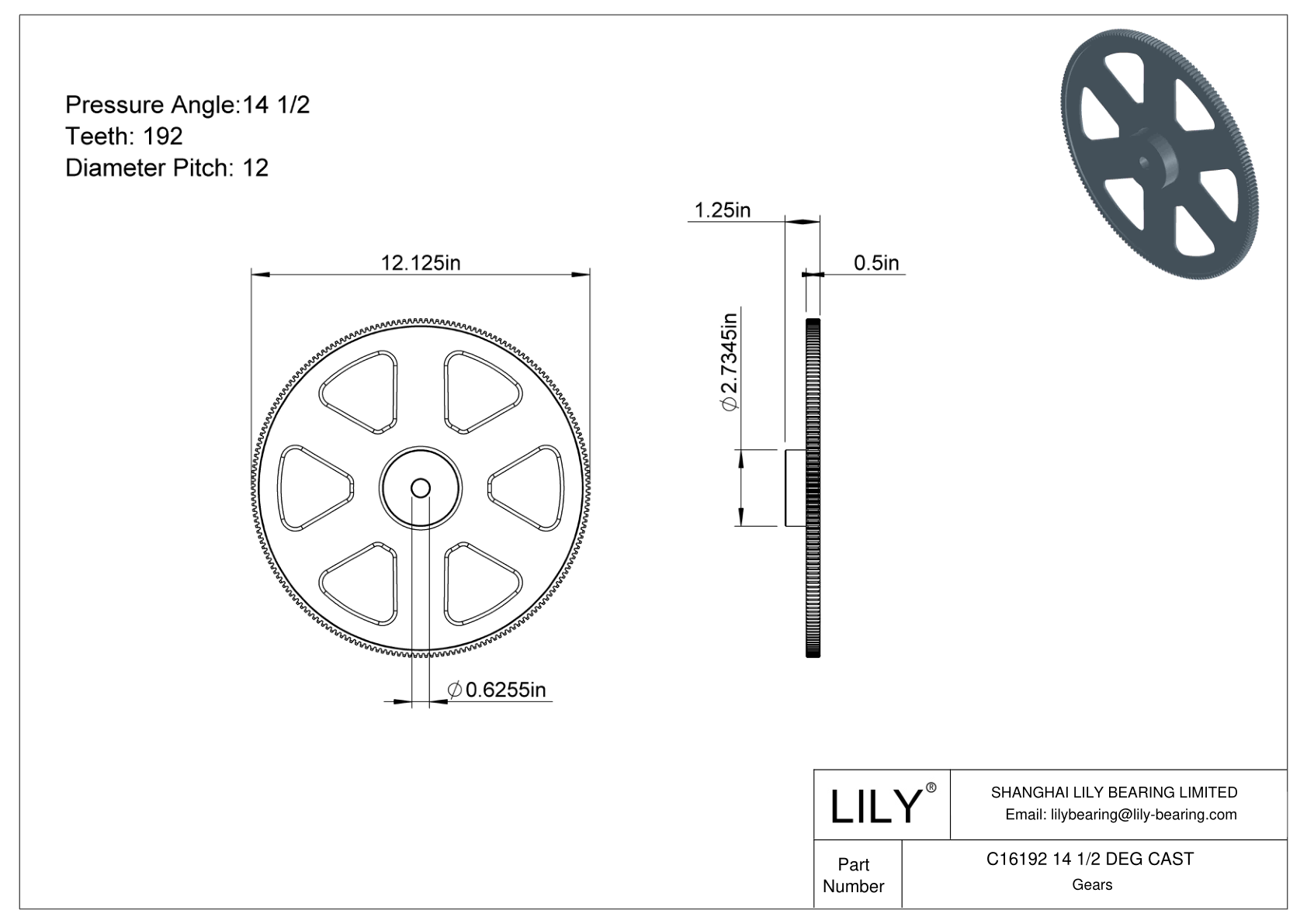 C16192 14 1/2 DEG CAST 正齿轮 cad drawing