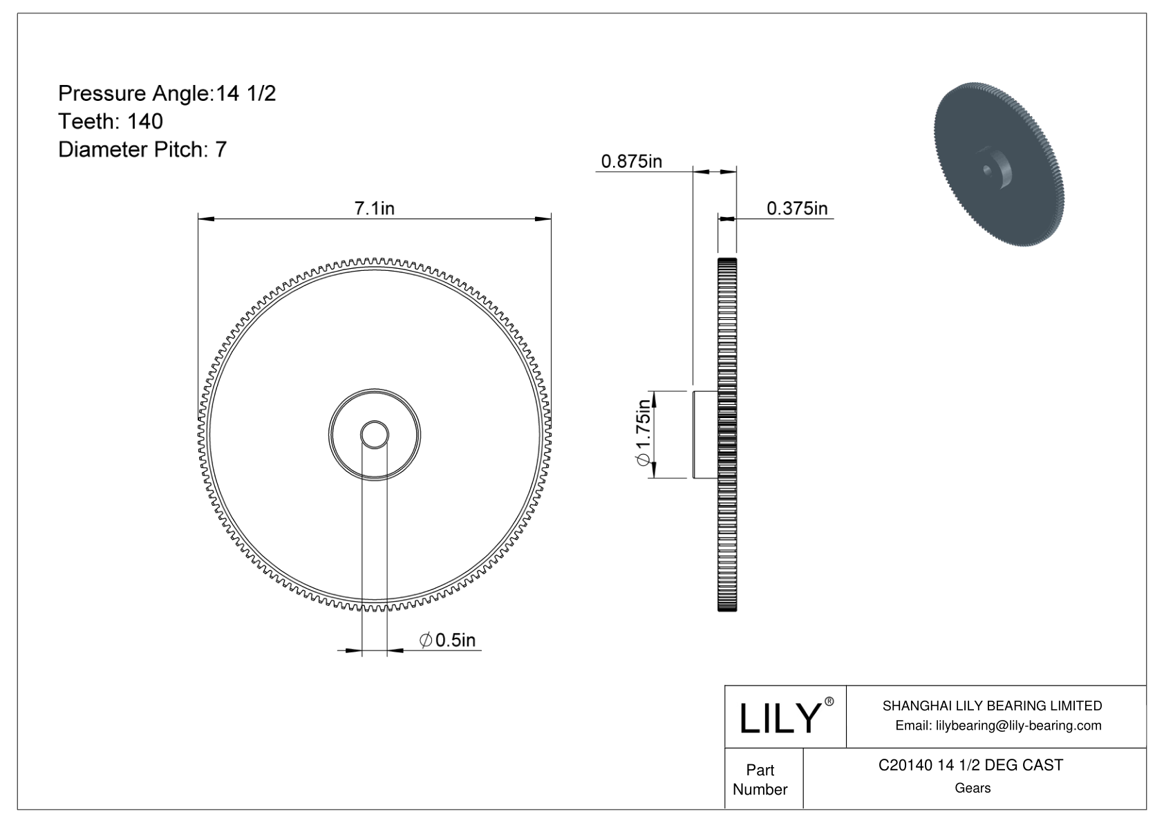 C20140 14 1/2 DEG CAST Engranajes rectos cad drawing