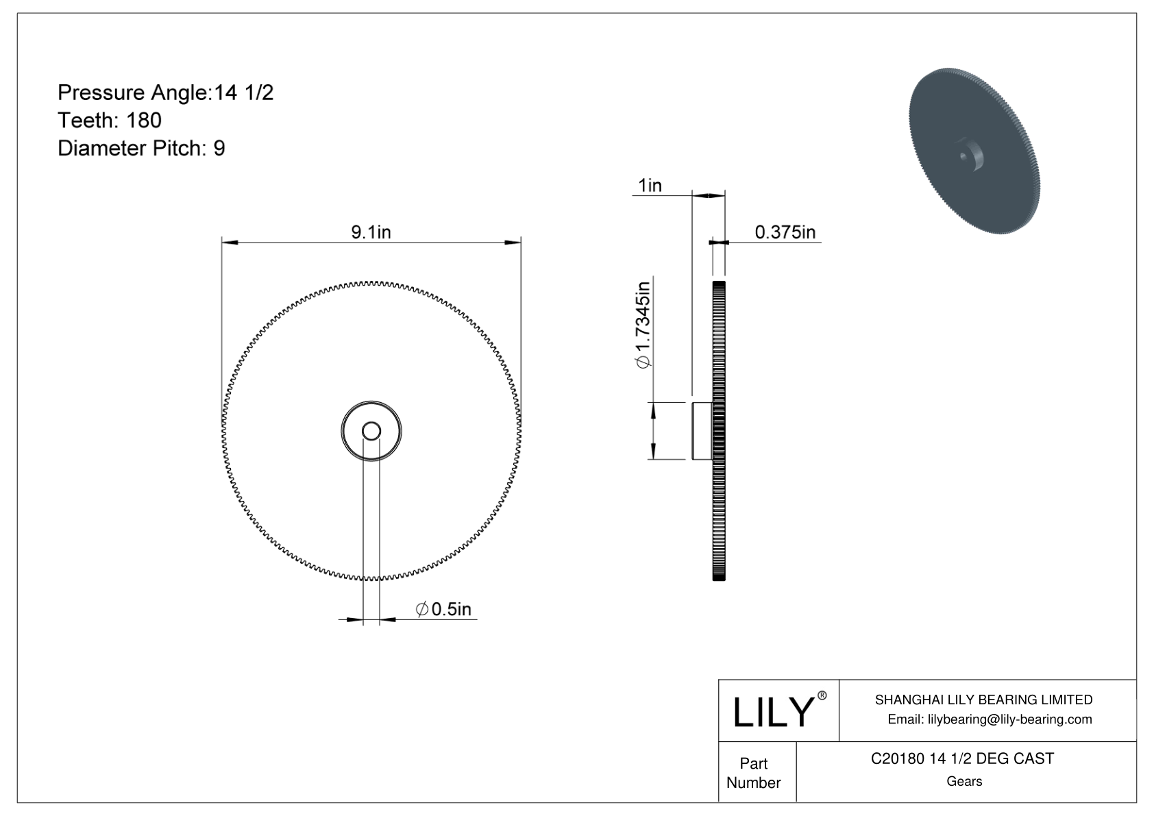 C20180 14 1/2 DEG CAST 正齿轮 cad drawing