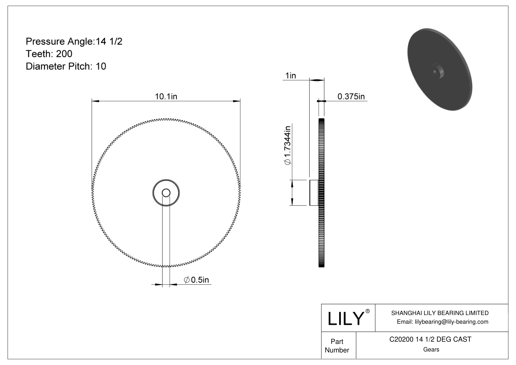 C20200 14 1/2 DEG CAST Engranajes rectos cad drawing