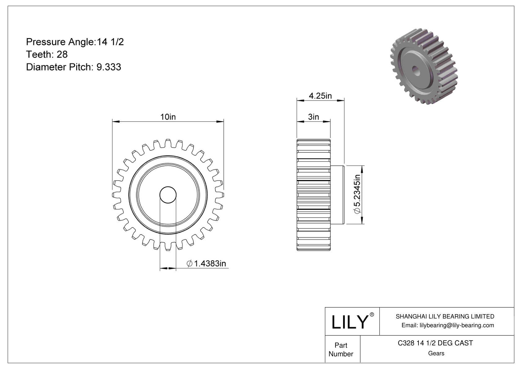 C328 14 1/2 DEG CAST 正齿轮 cad drawing