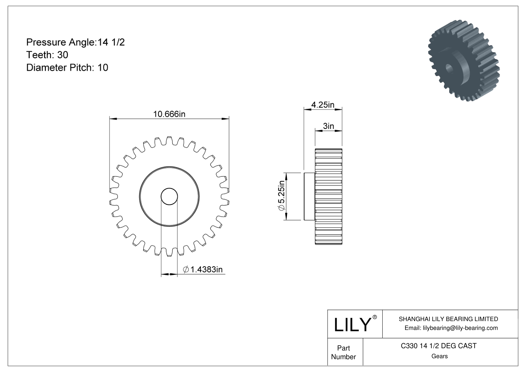 C330 14 1/2 DEG CAST Spur Gears cad drawing