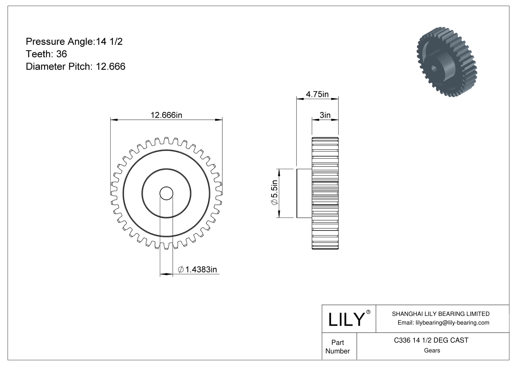 C336 14 1/2 DEG CAST Engranajes rectos cad drawing