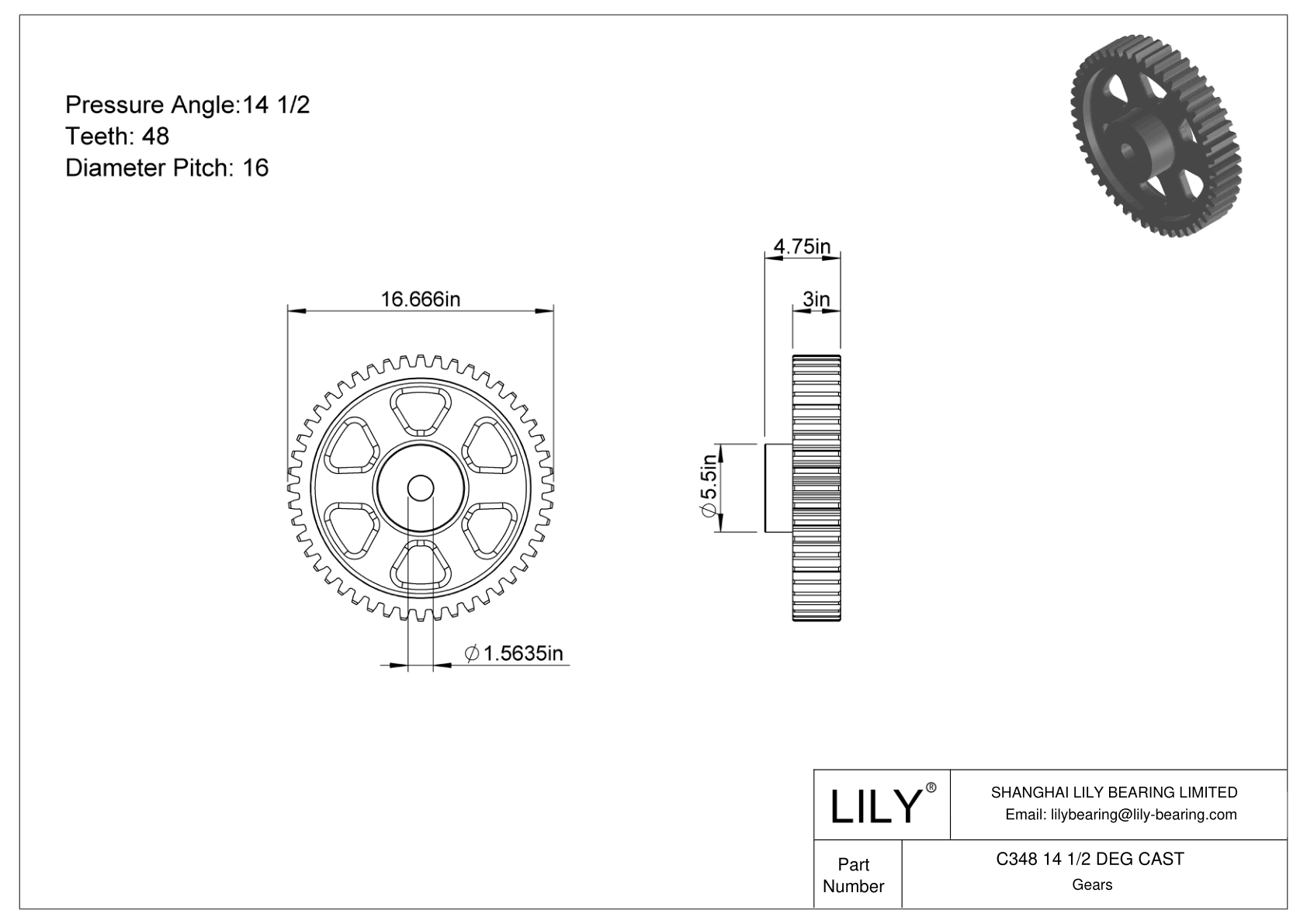 C348 14 1/2 DEG CAST 正齿轮 cad drawing