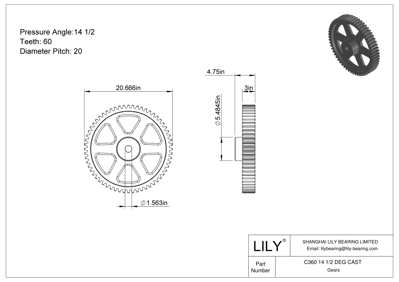 C360 14 1/2 DEG CAST Engranajes rectos cad drawing