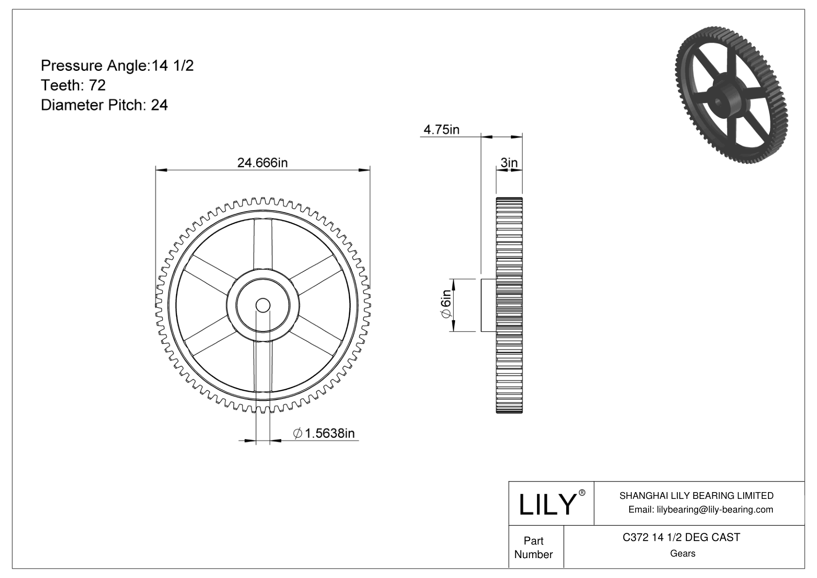 C372 14 1/2 DEG CAST 正齿轮 cad drawing