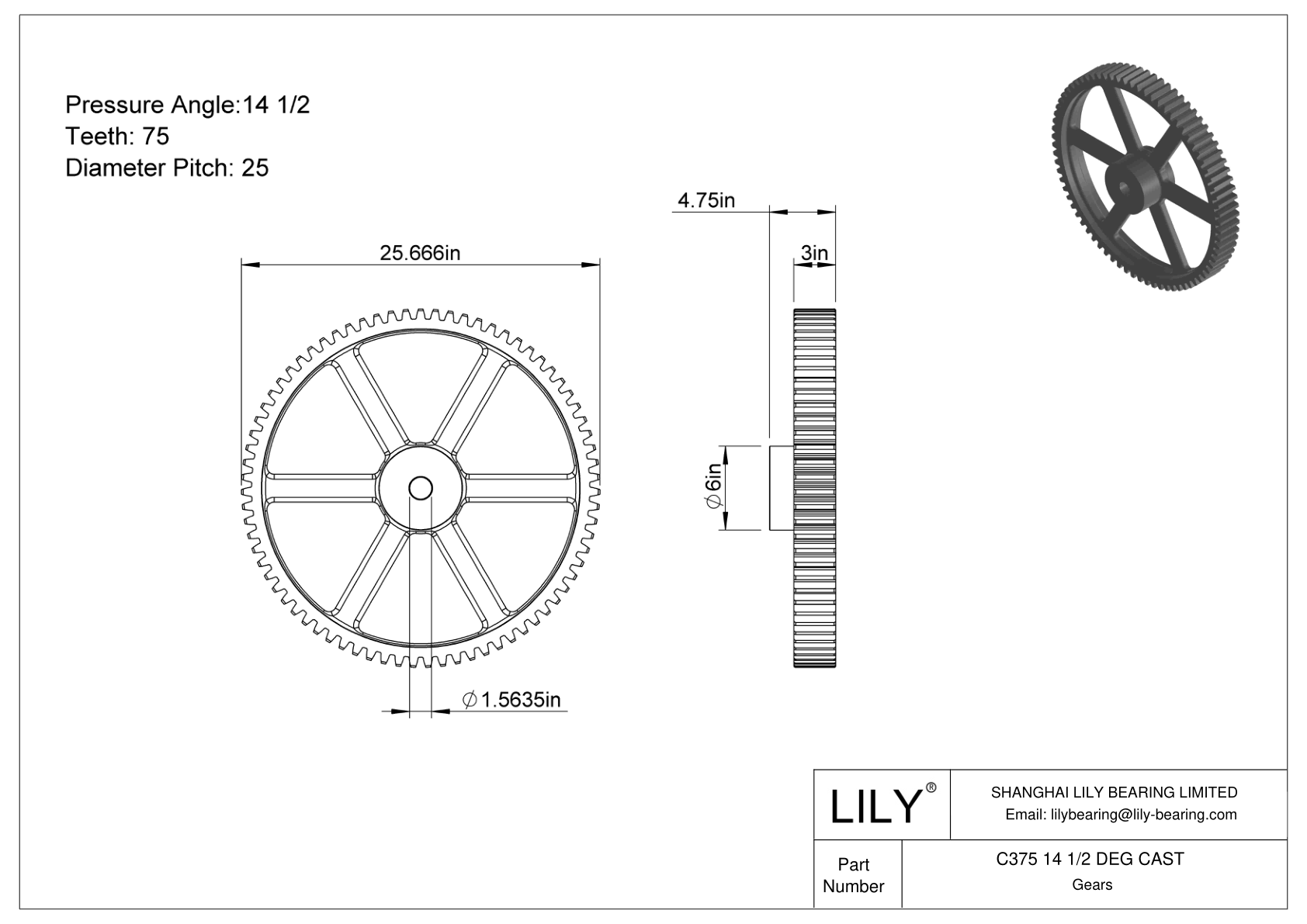 C375 14 1/2 DEG CAST 正齿轮 cad drawing