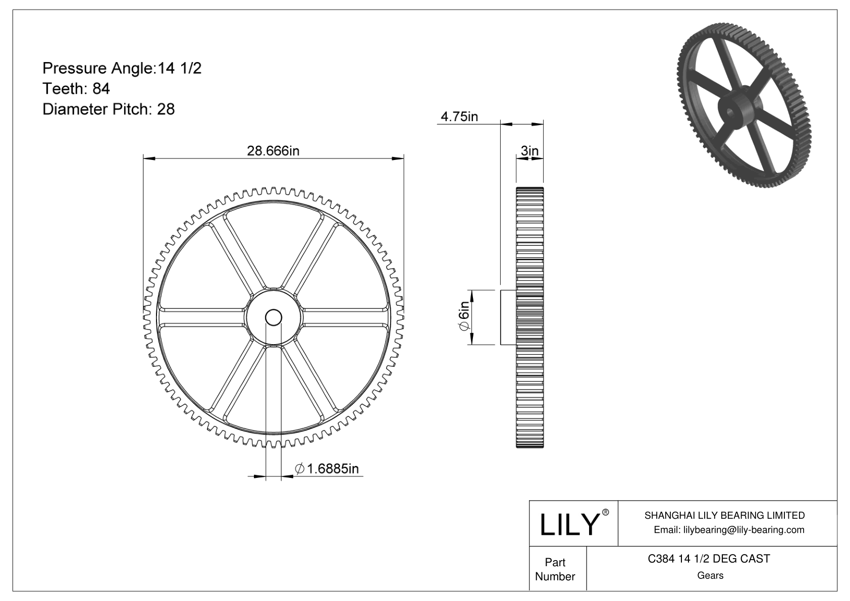 C384 14 1/2 DEG CAST Engranajes rectos cad drawing