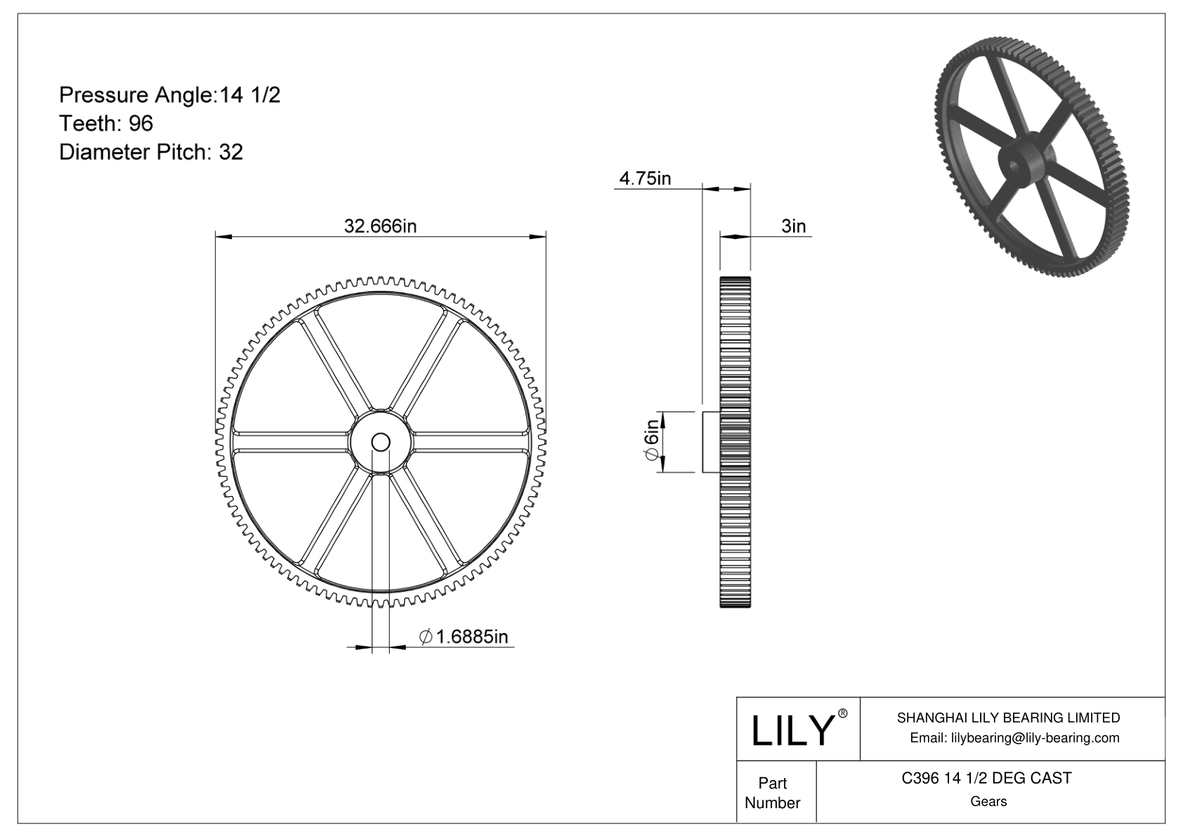 C396 14 1/2 DEG CAST 正齿轮 cad drawing