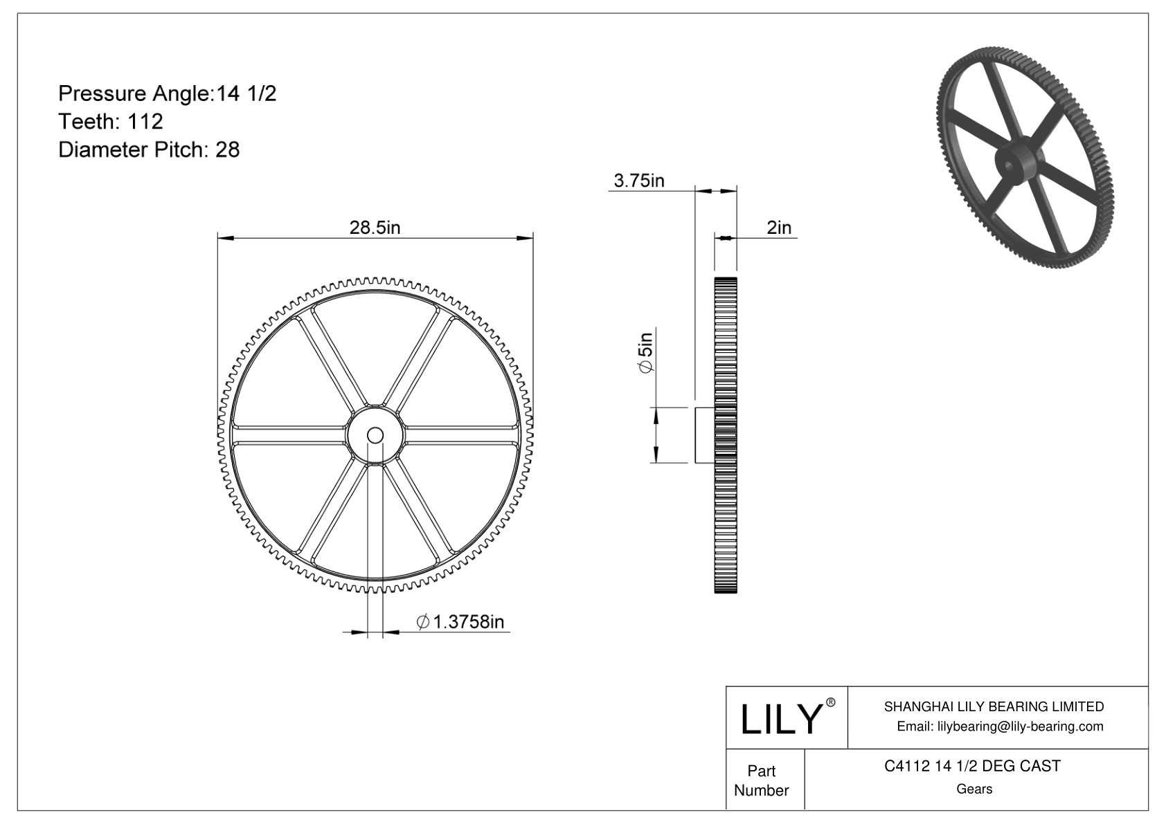 C4112 14 1/2 DEG CAST 正齿轮 cad drawing