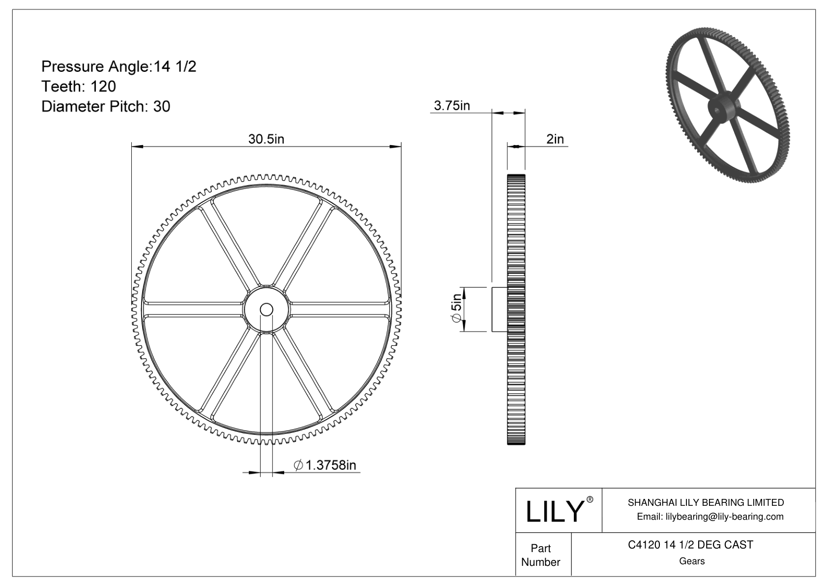 C4120 14 1/2 DEG CAST 正齿轮 cad drawing