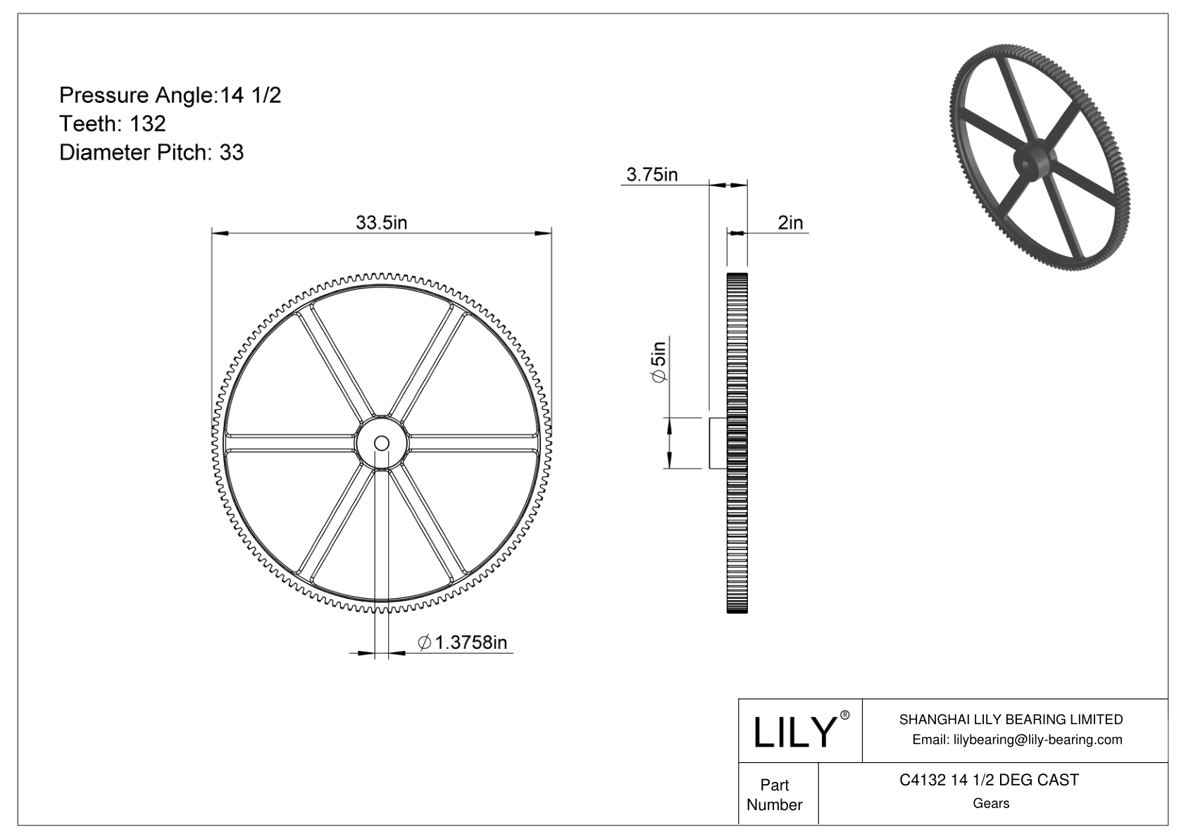 C4132 14 1/2 DEG CAST Engranajes rectos cad drawing