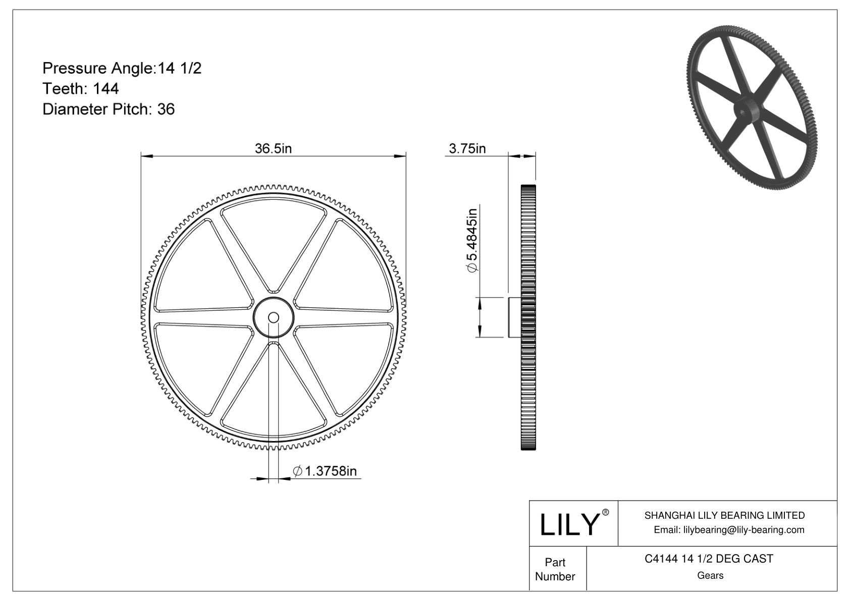 C4144 14 1/2 DEG CAST Engranajes rectos cad drawing