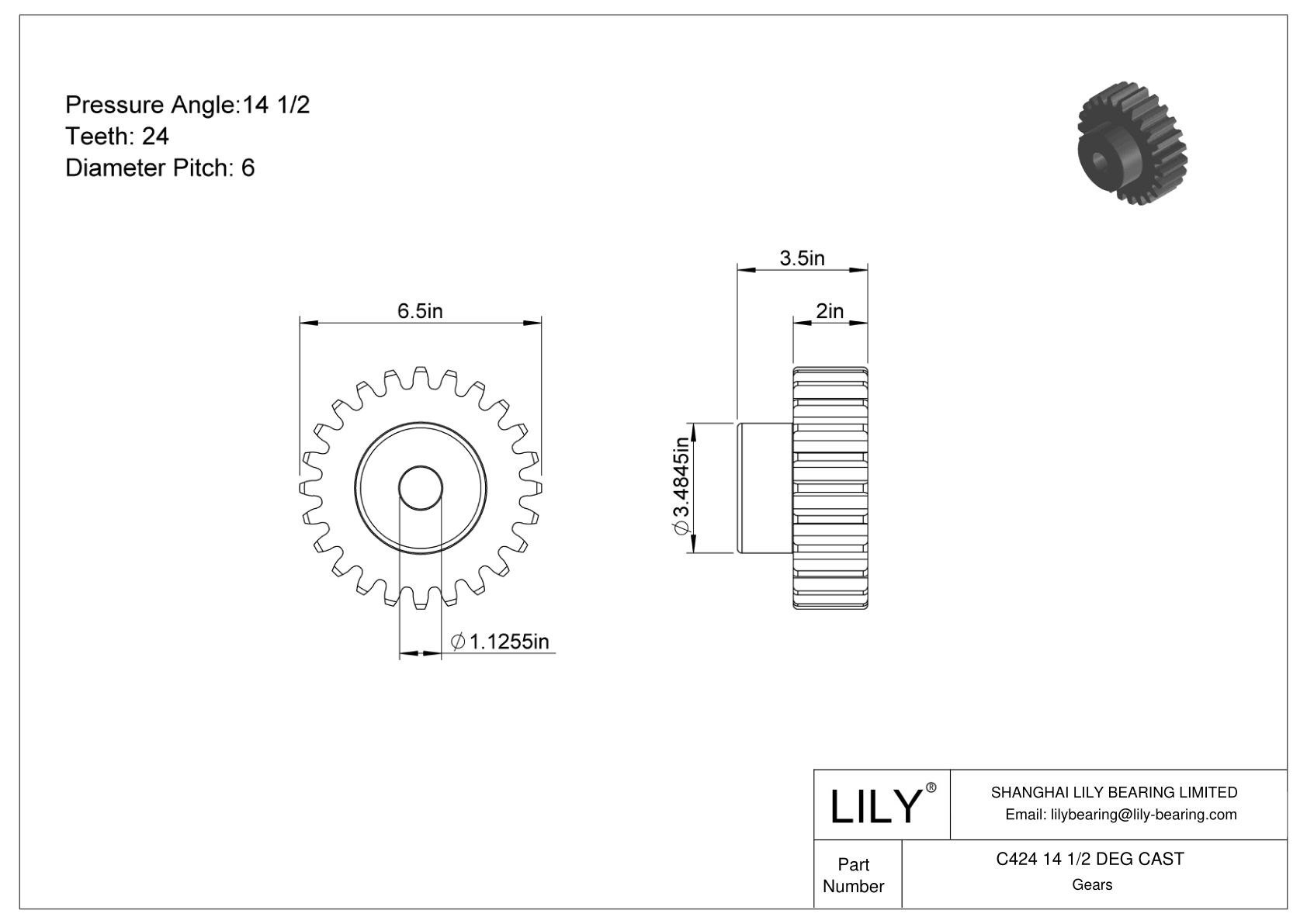 C424 14 1/2 DEG CAST Engranajes rectos cad drawing