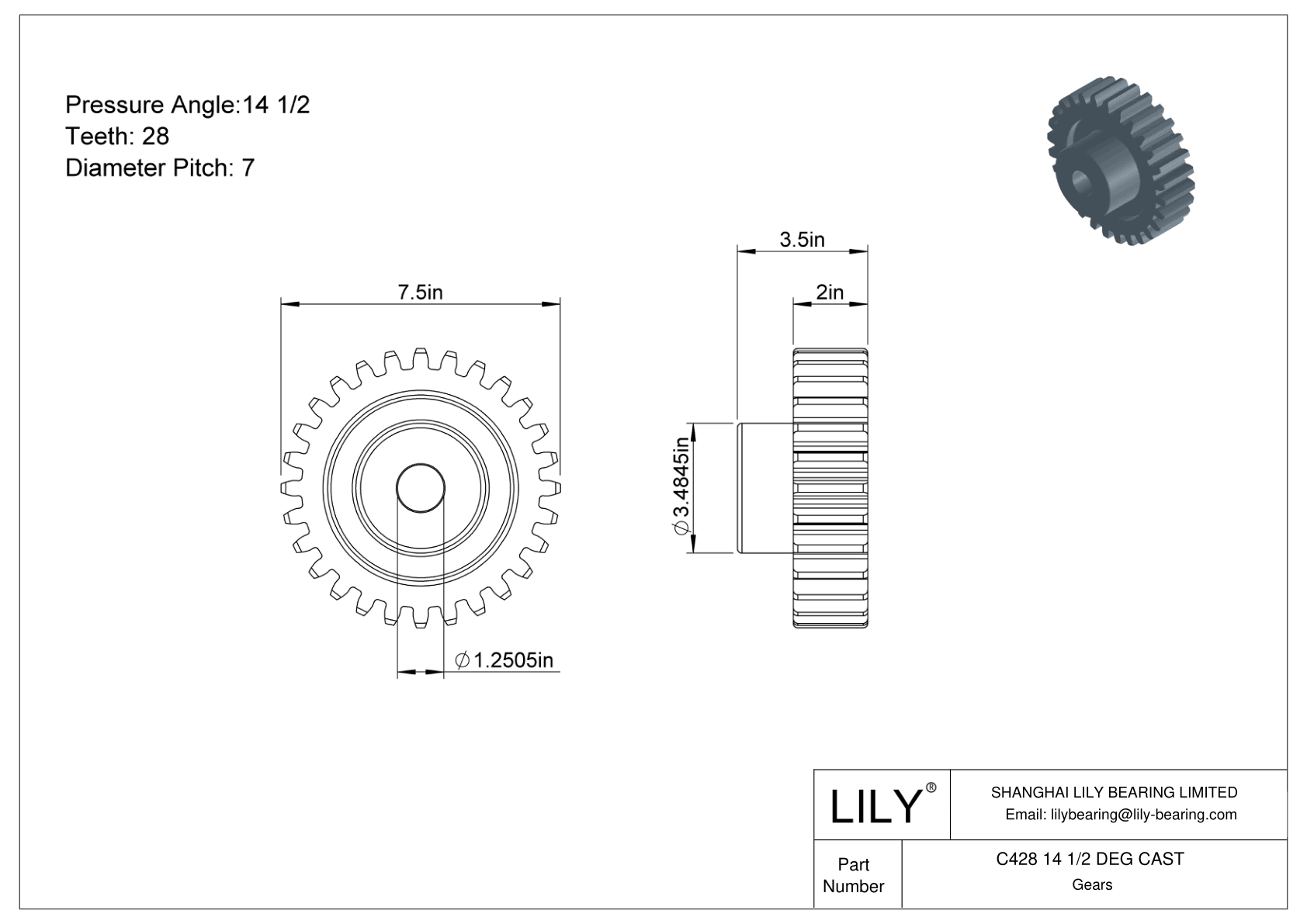 C428 14 1/2 DEG CAST Engranajes rectos cad drawing