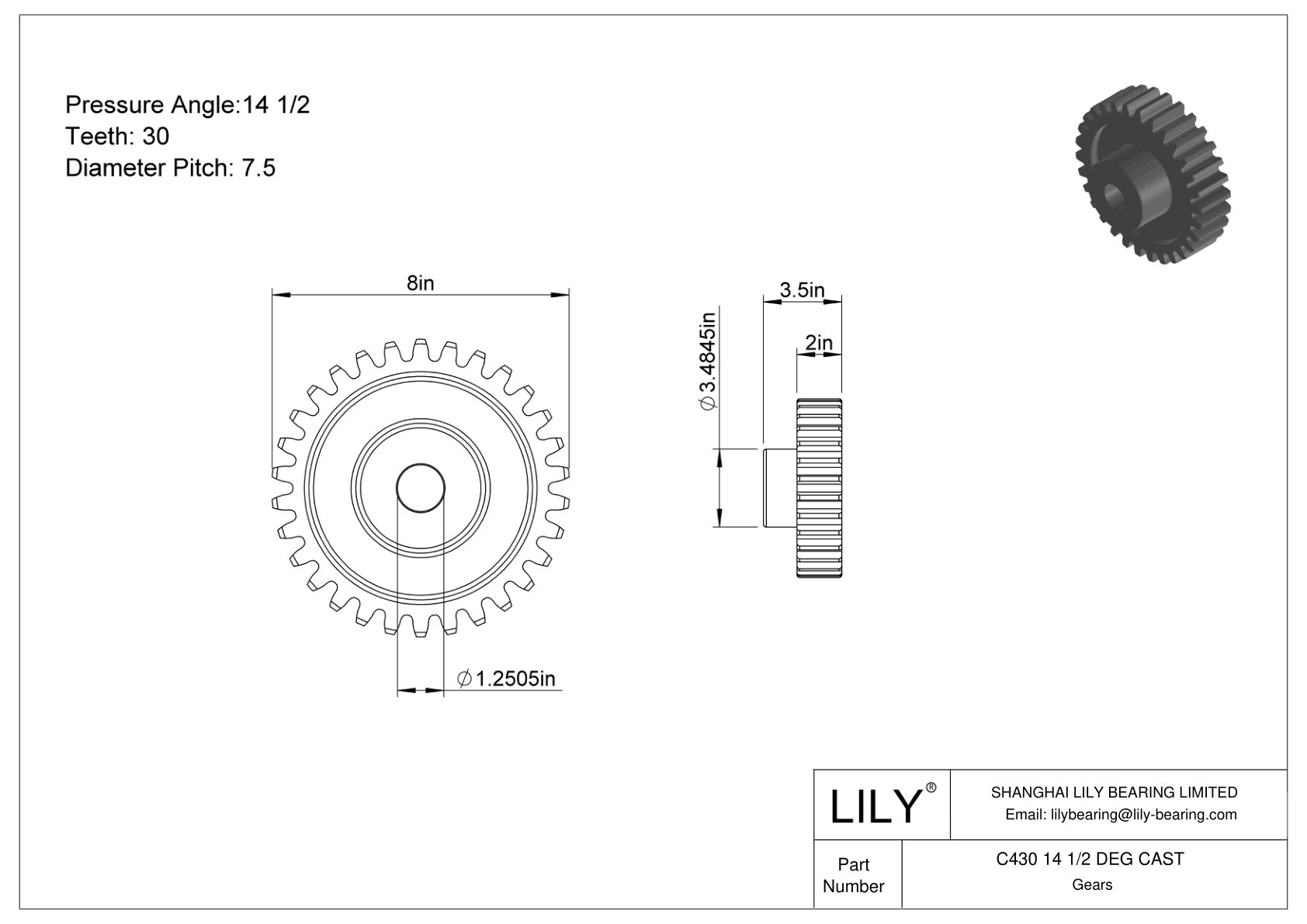 C430 14 1/2 DEG CAST Engranajes rectos cad drawing