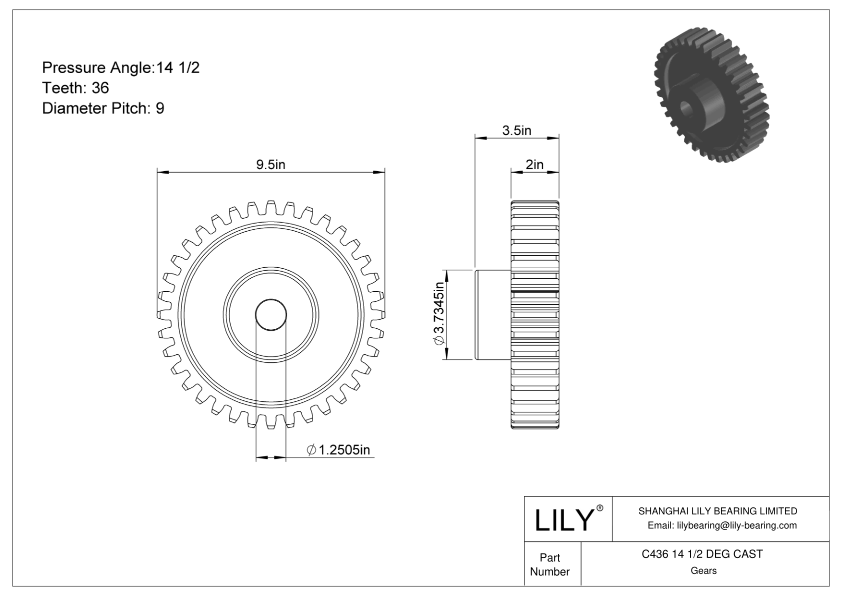 C436 14 1/2 DEG CAST 正齿轮 cad drawing