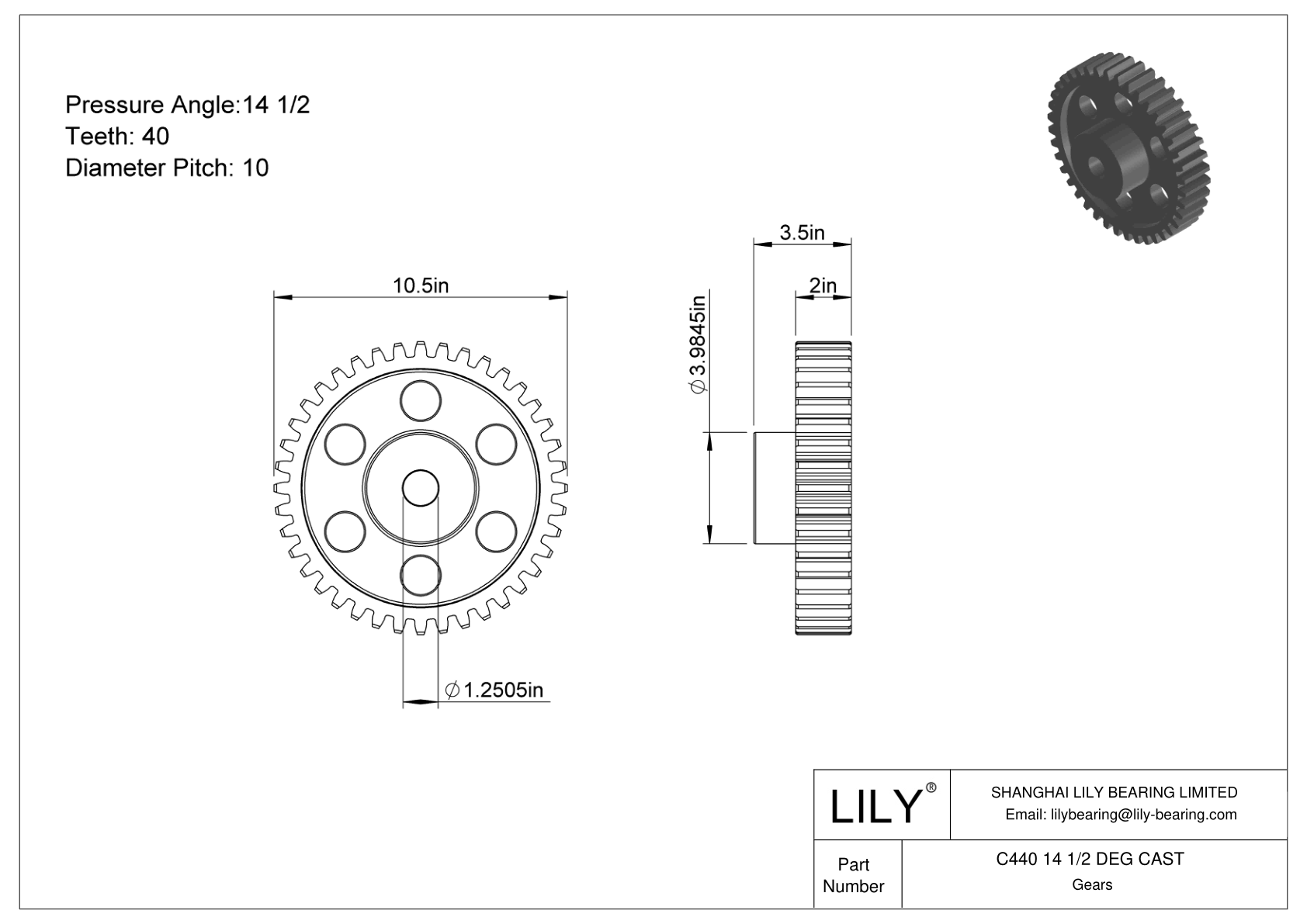 C440 14 1/2 DEG CAST 正齿轮 cad drawing