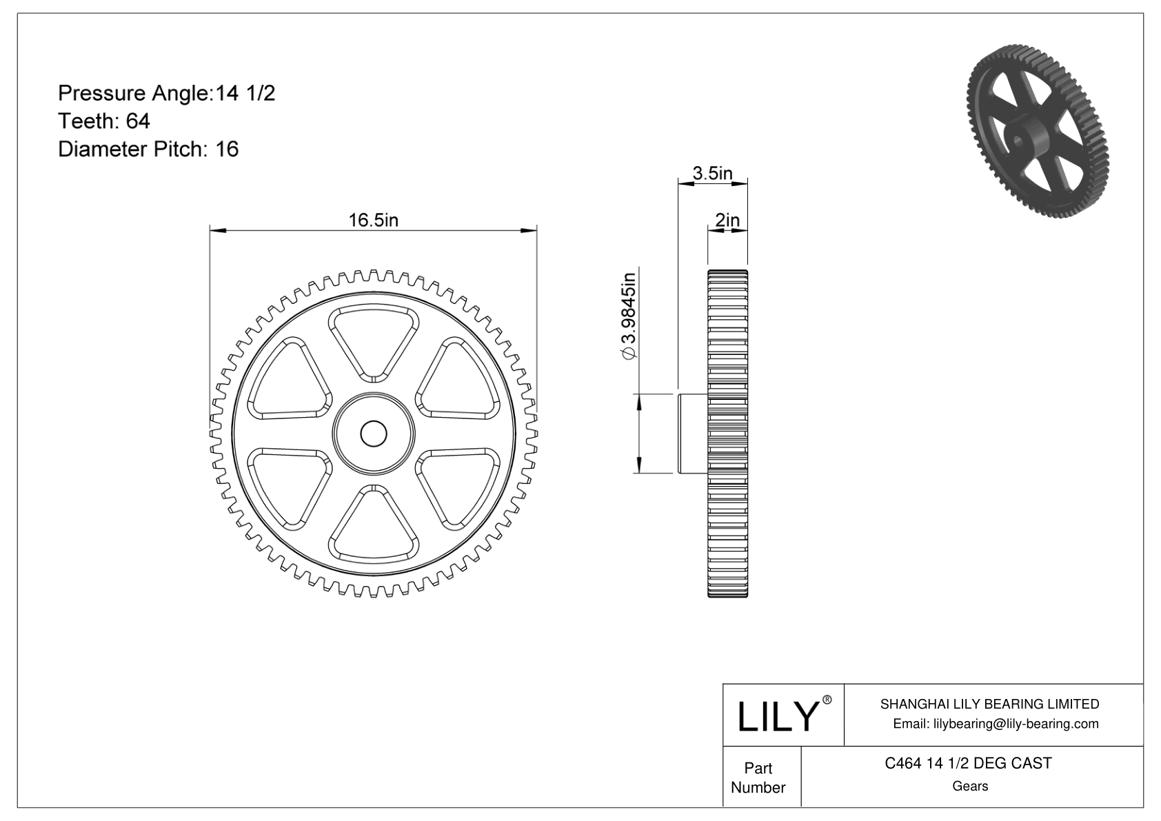 C464 14 1/2 DEG CAST Engranajes rectos cad drawing