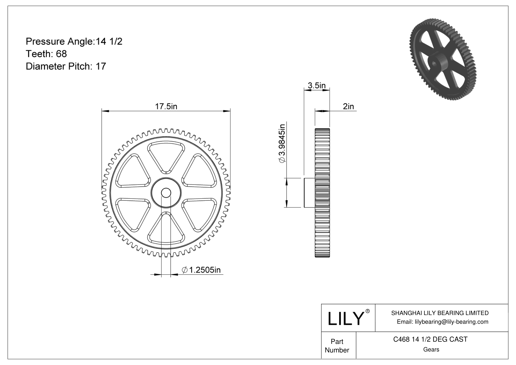 C468 14 1/2 DEG CAST 正齿轮 cad drawing