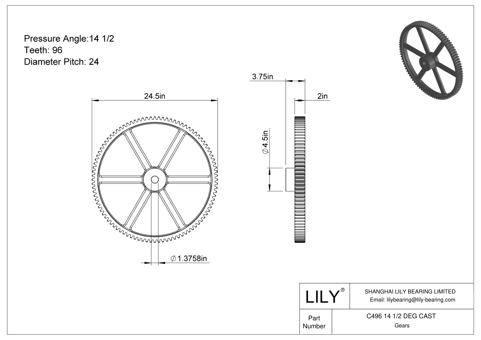 C496 14 1/2 DEG CAST 正齿轮 cad drawing