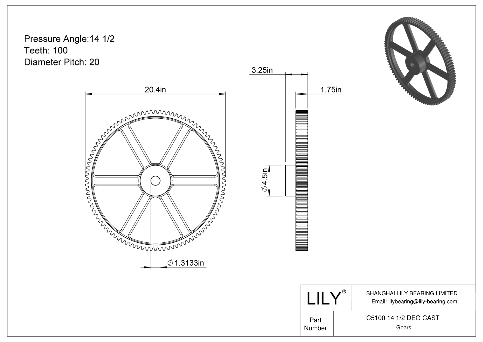 C5100 14 1/2 DEG CAST 正齿轮 cad drawing