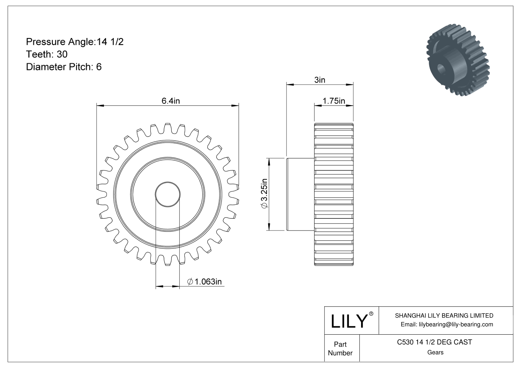 C530 14 1/2 DEG CAST 正齿轮 cad drawing