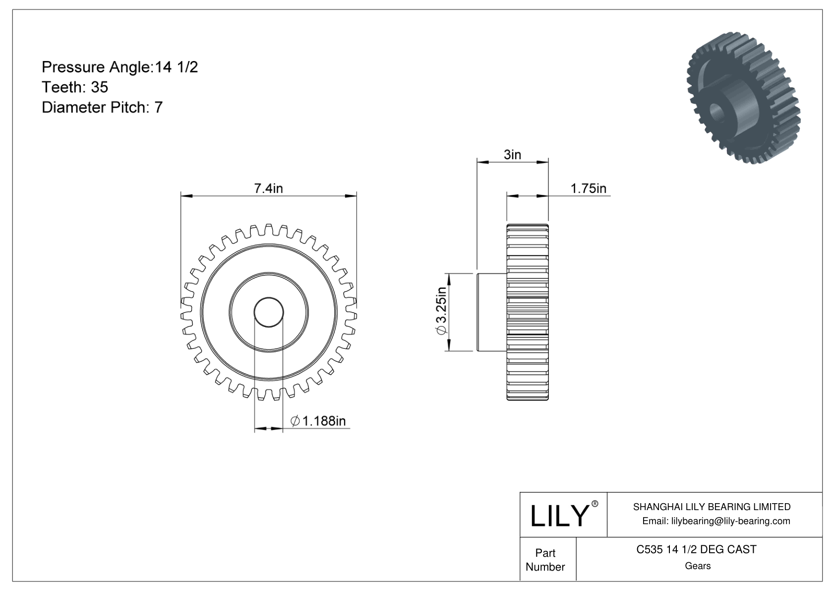 C535 14 1/2 DEG CAST Engranajes rectos cad drawing