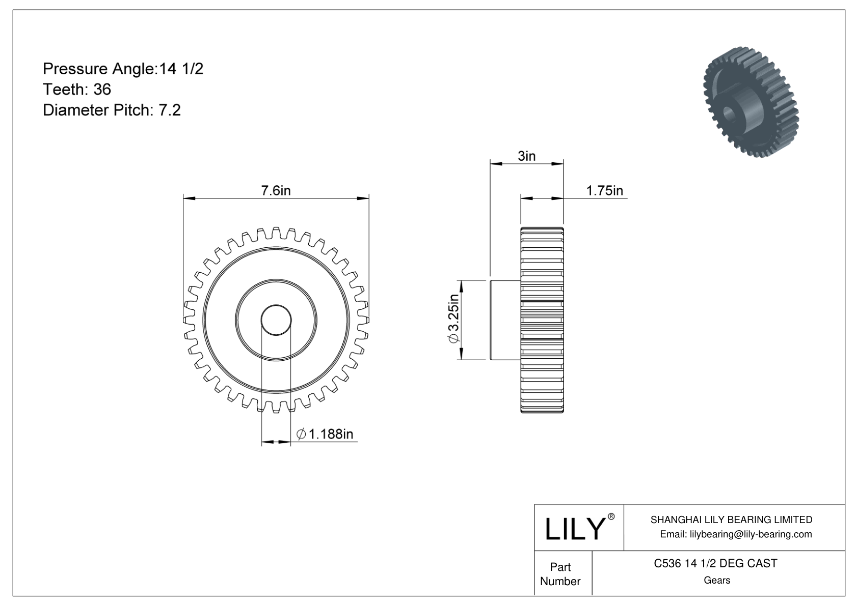 C536 14 1/2 DEG CAST Engranajes rectos cad drawing