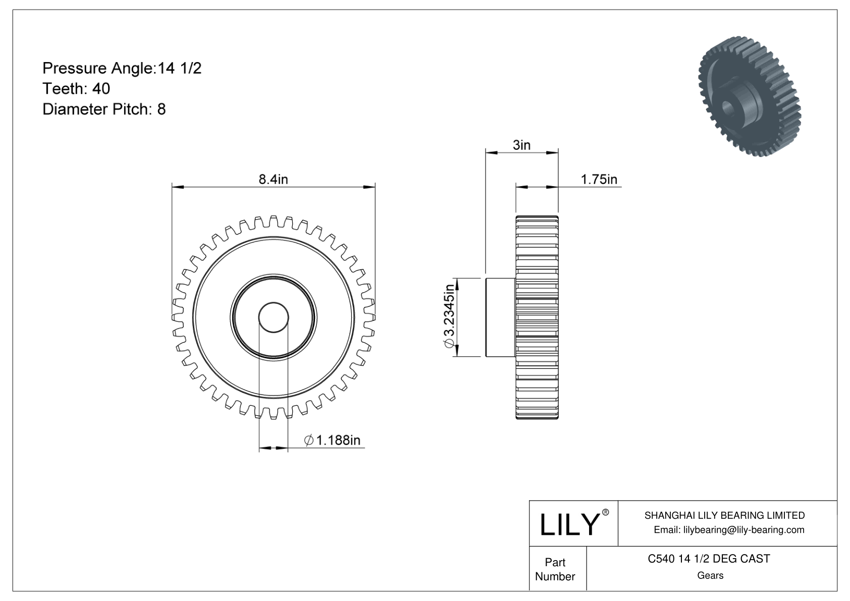 C540 14 1/2 DEG CAST Engranajes rectos cad drawing