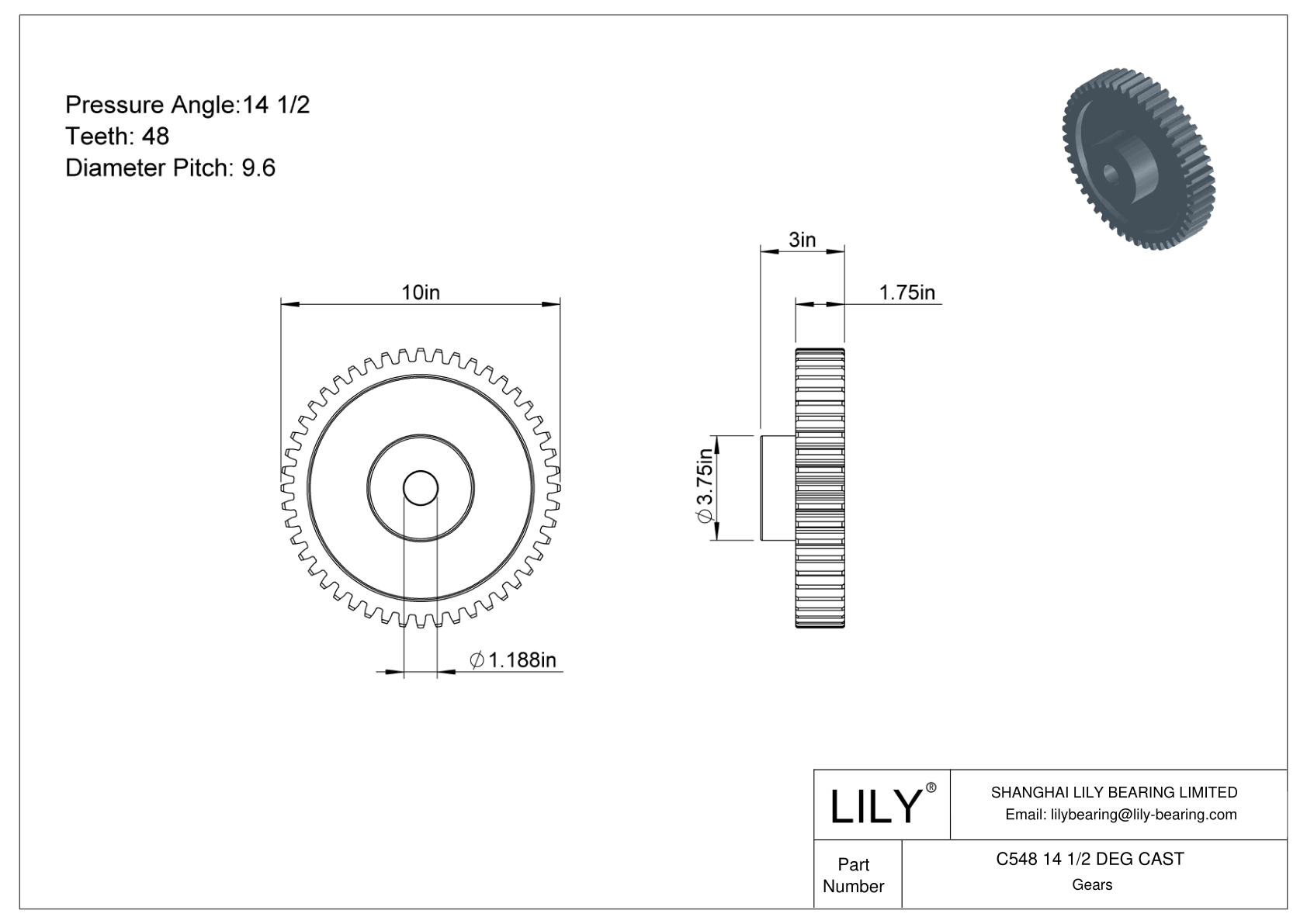 C548 14 1/2 DEG CAST 正齿轮 cad drawing