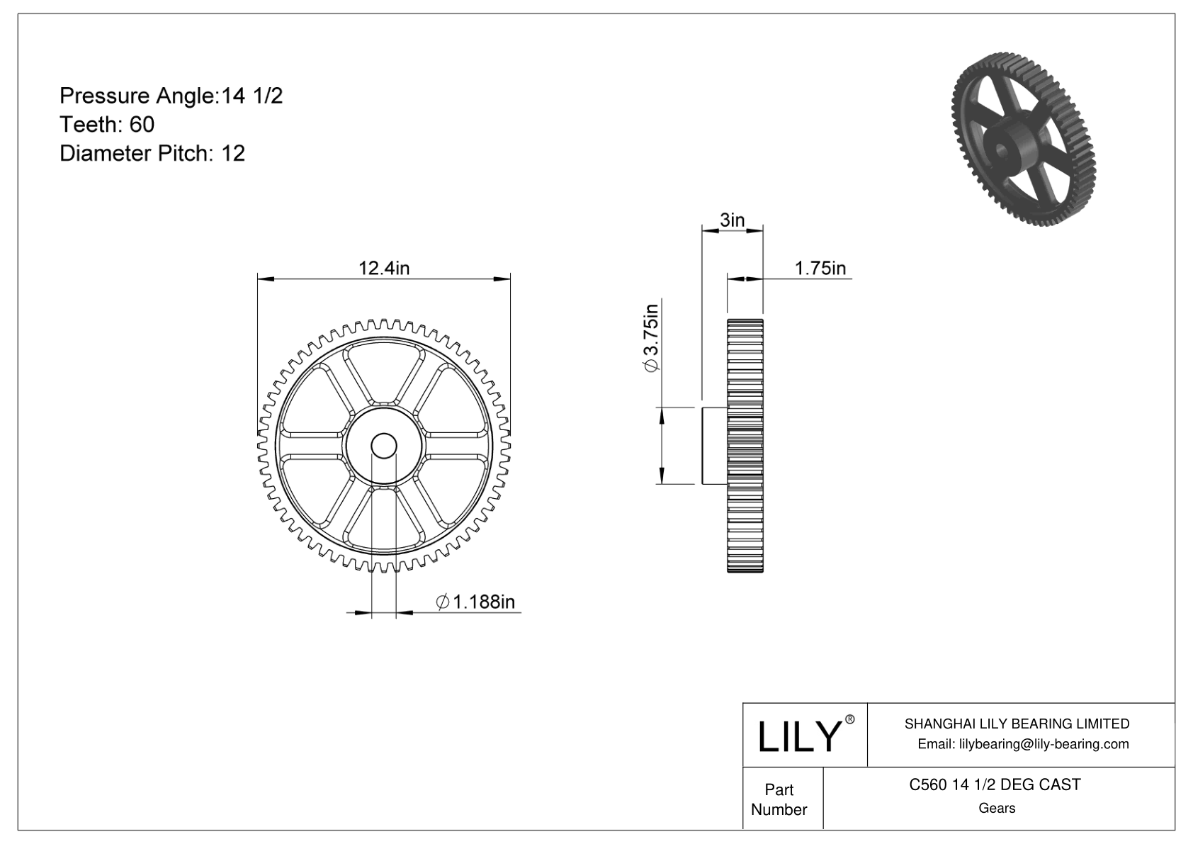 C560 14 1/2 DEG CAST 正齿轮 cad drawing