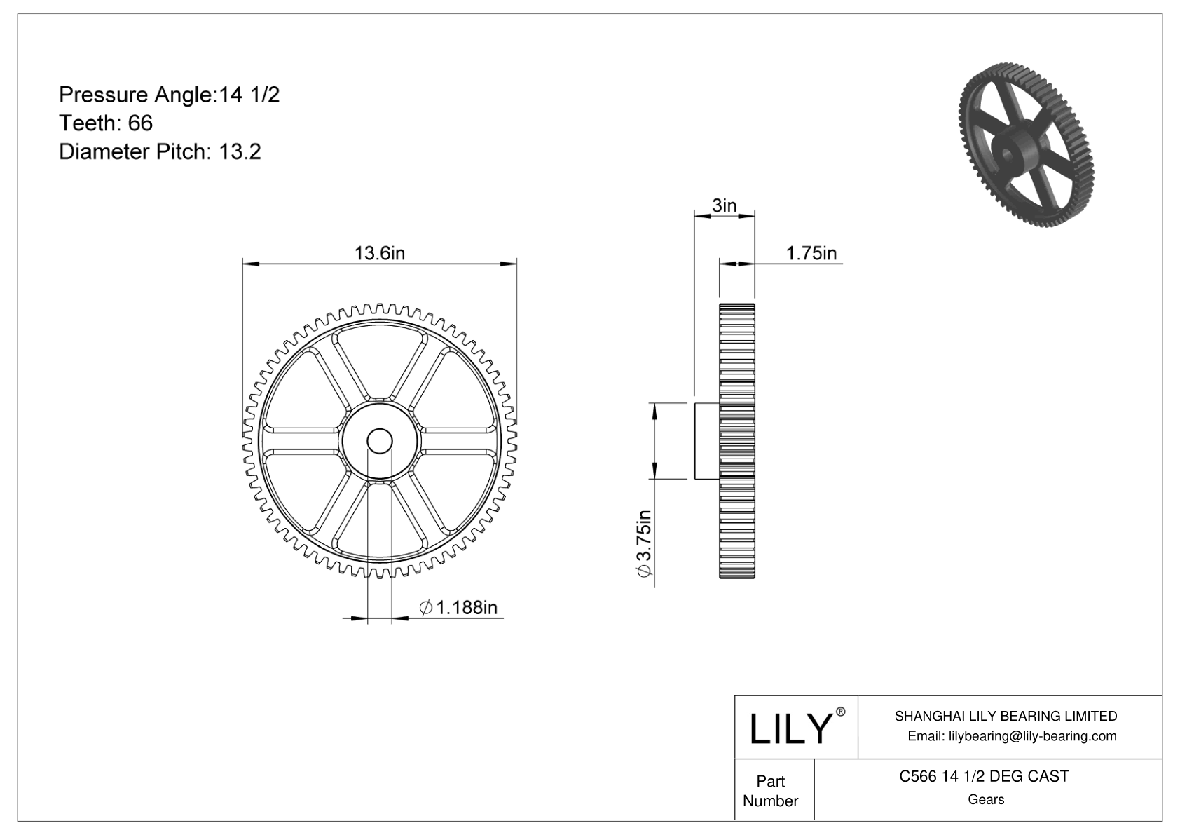 C566 14 1/2 DEG CAST 正齿轮 cad drawing