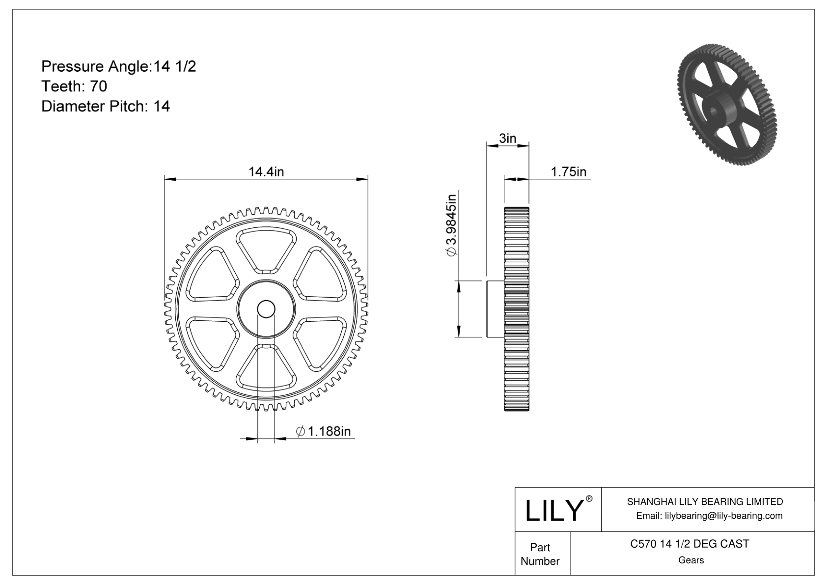 C570 14 1/2 DEG CAST Engranajes rectos cad drawing