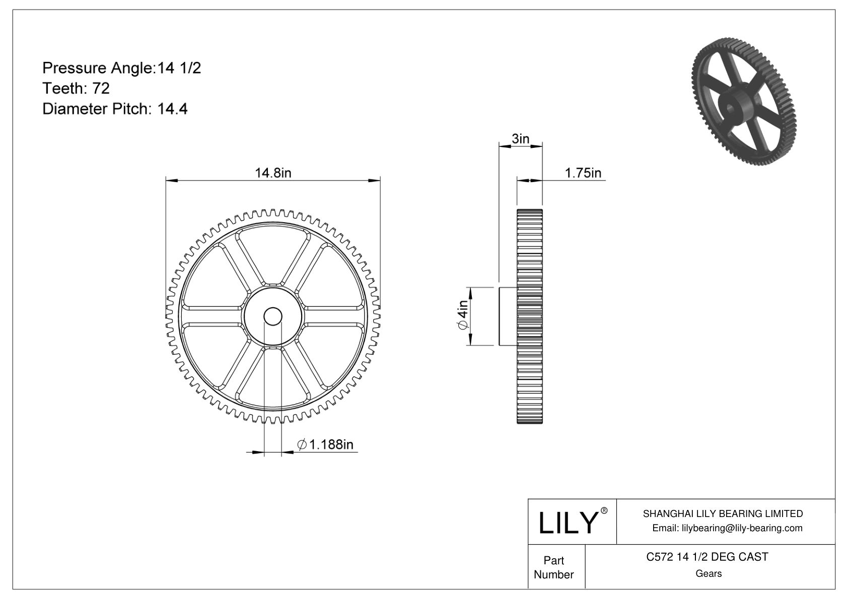 C572 14 1/2 DEG CAST Engranajes rectos cad drawing