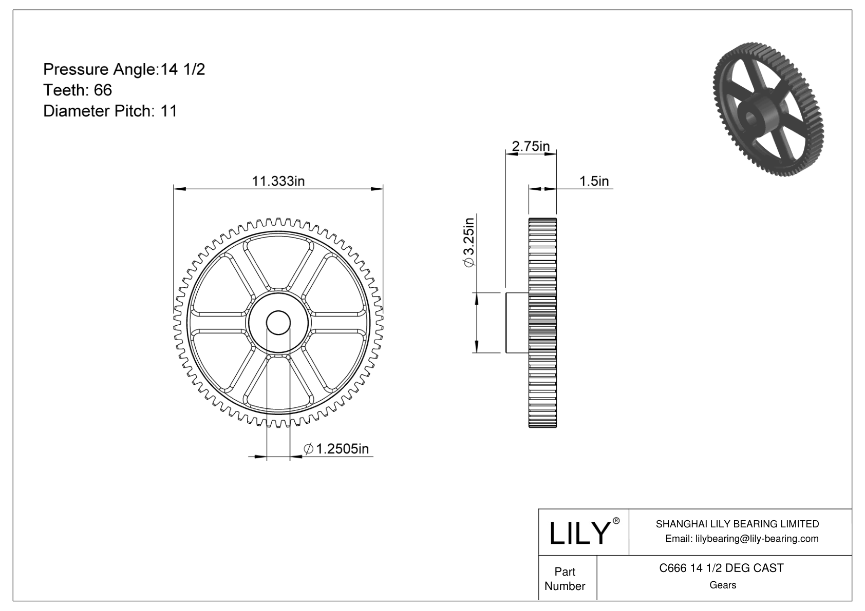 C666 14 1/2 DEG CAST Engranajes rectos cad drawing