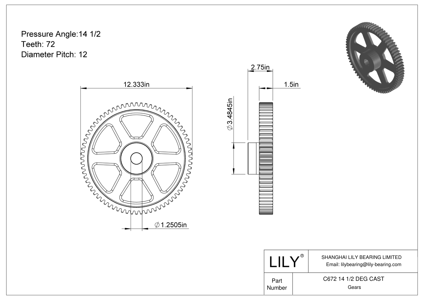 C672 14 1/2 DEG CAST 正齿轮 cad drawing