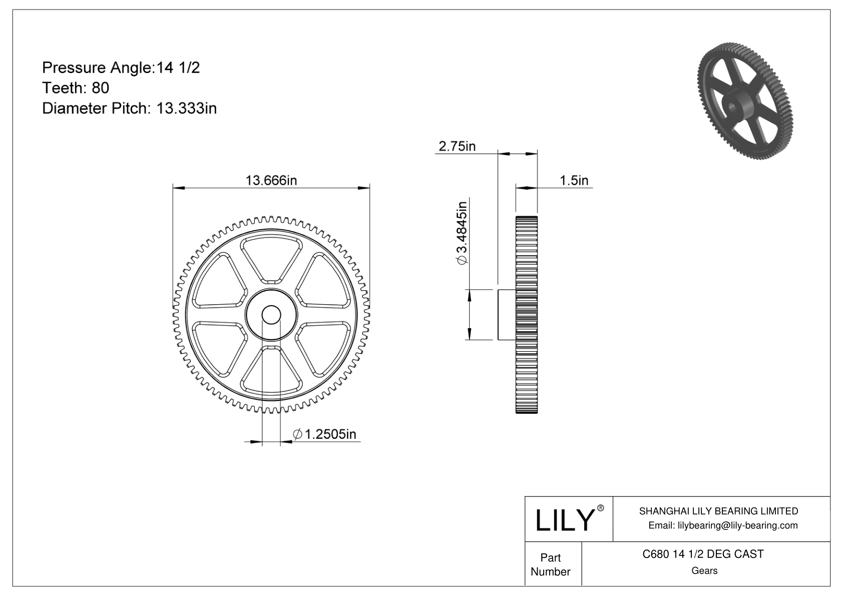 C680 14 1/2 DEG CAST Engranajes rectos cad drawing