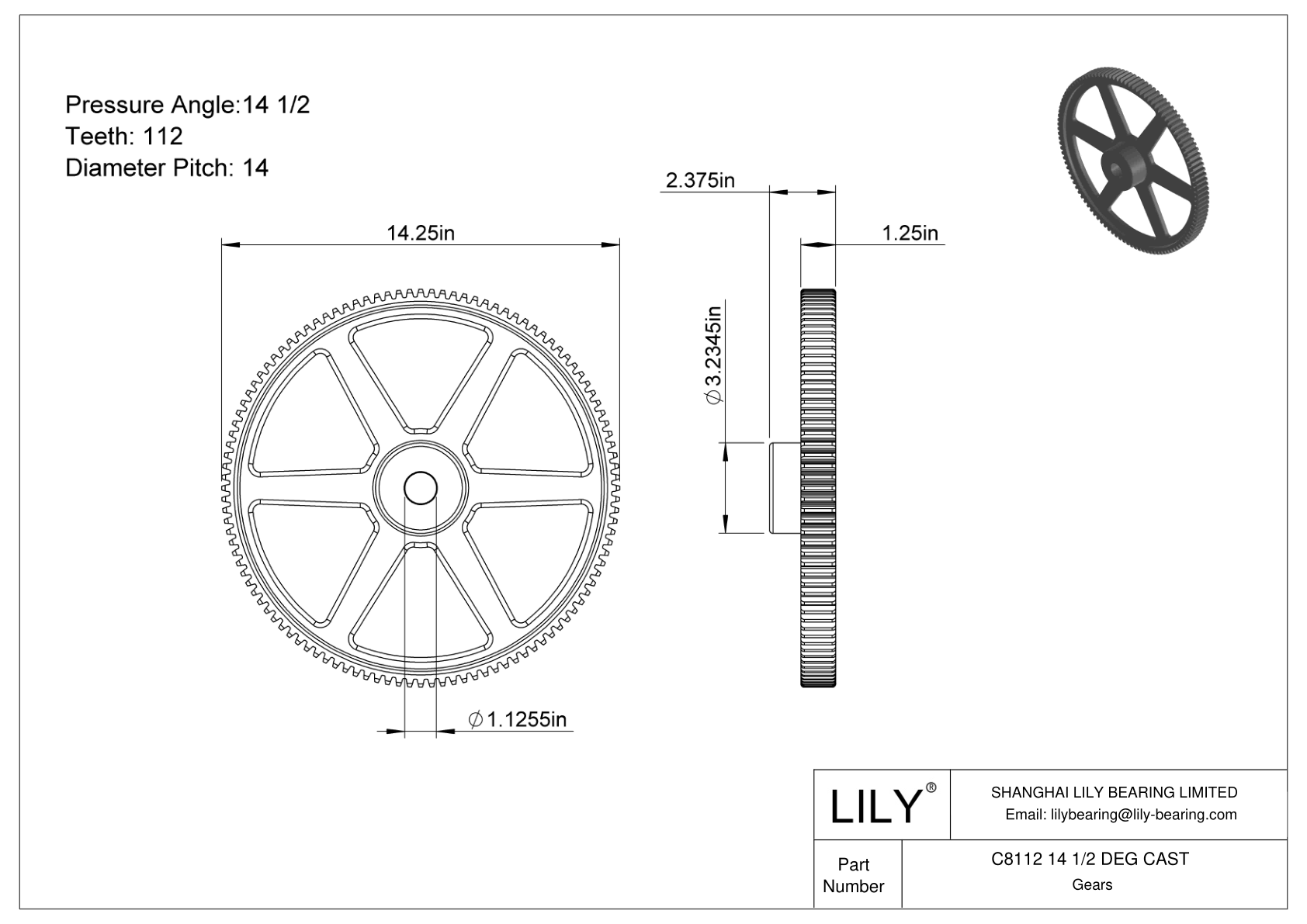 C8112 14 1/2 DEG CAST Engranajes rectos cad drawing