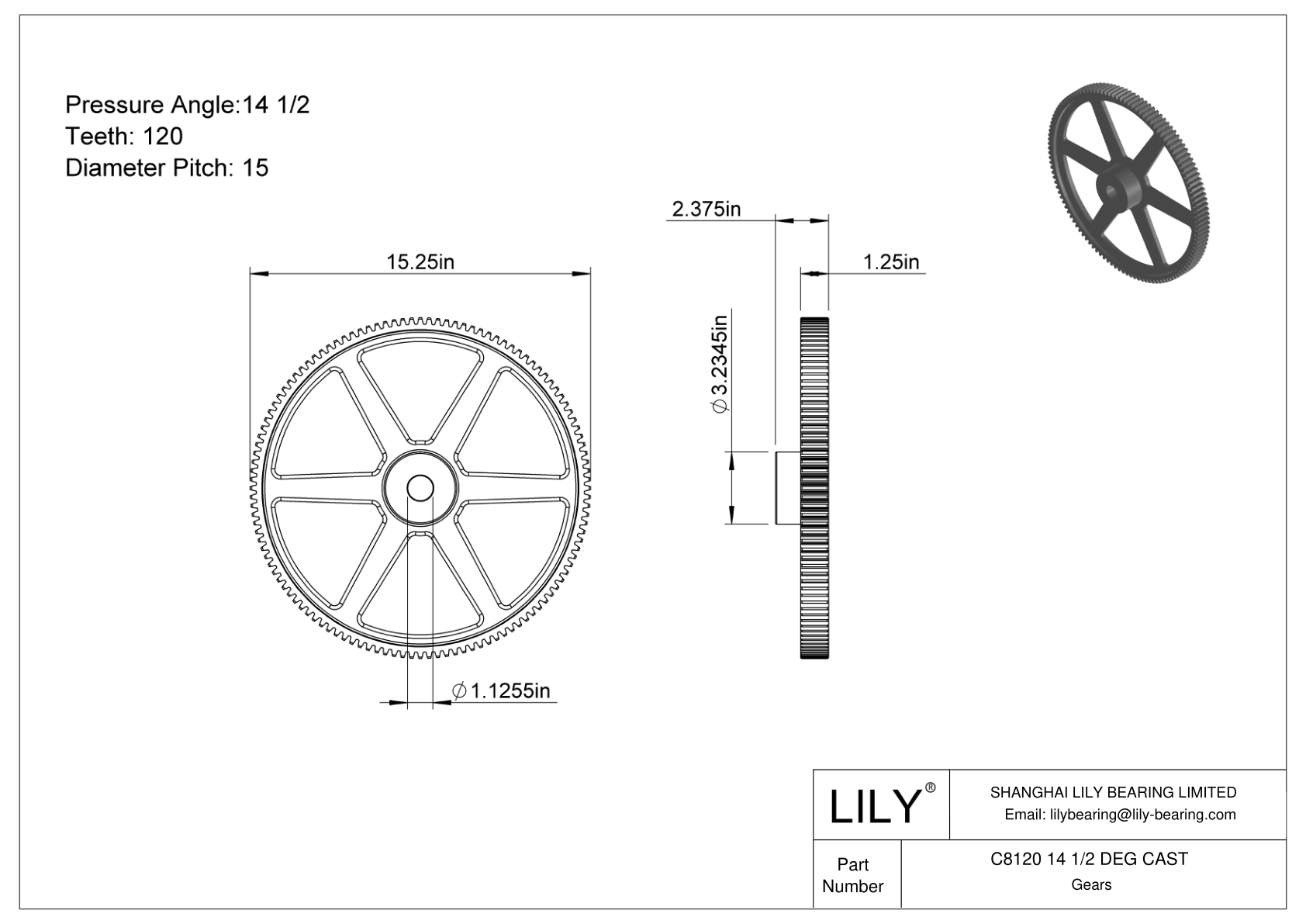 C8120 14 1/2 DEG CAST 正齿轮 cad drawing