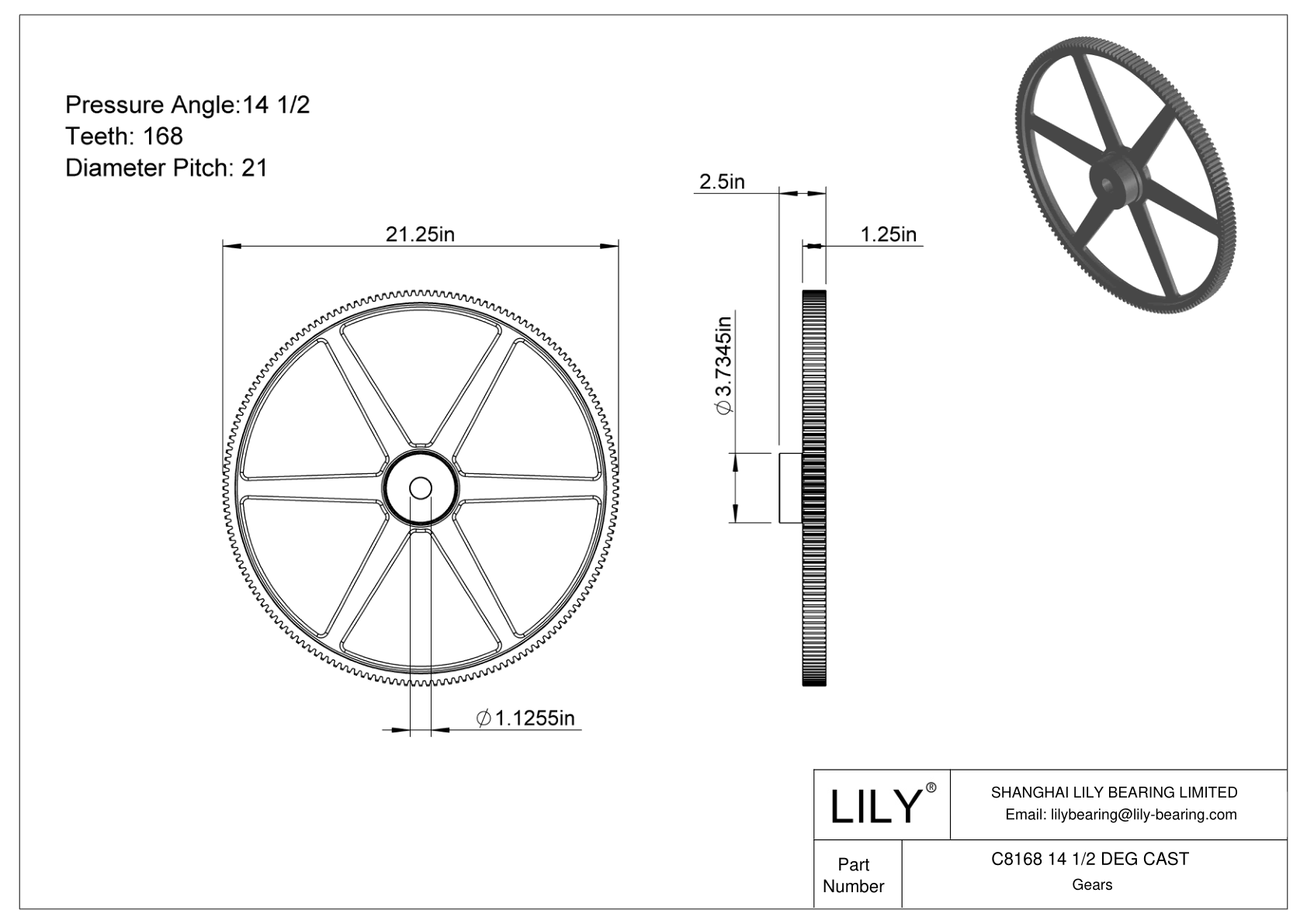 C8168 14 1/2 DEG CAST Engranajes rectos cad drawing