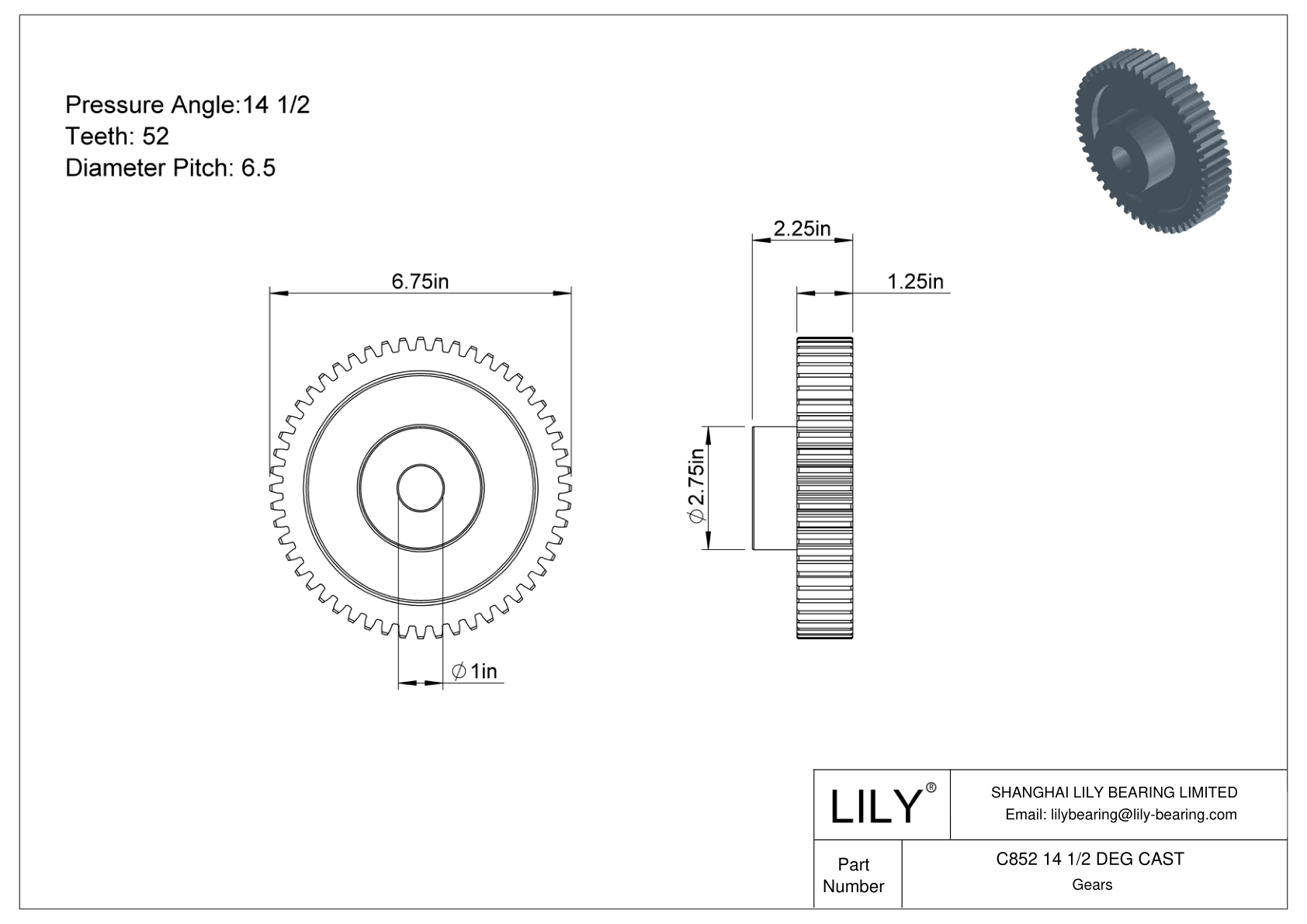 C852 14 1/2 DEG CAST 正齿轮 cad drawing