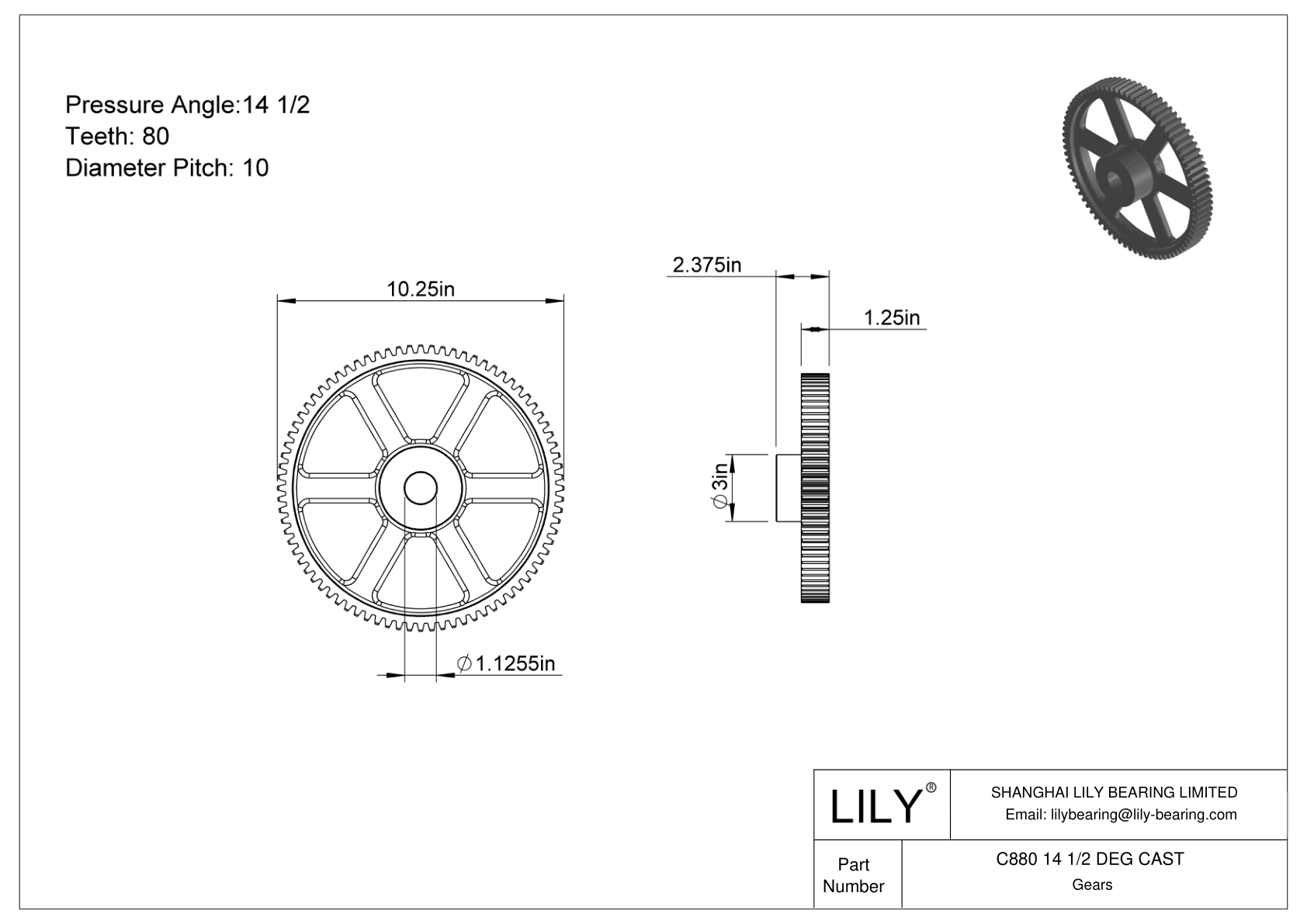 C880 14 1/2 DEG CAST Engranajes rectos cad drawing