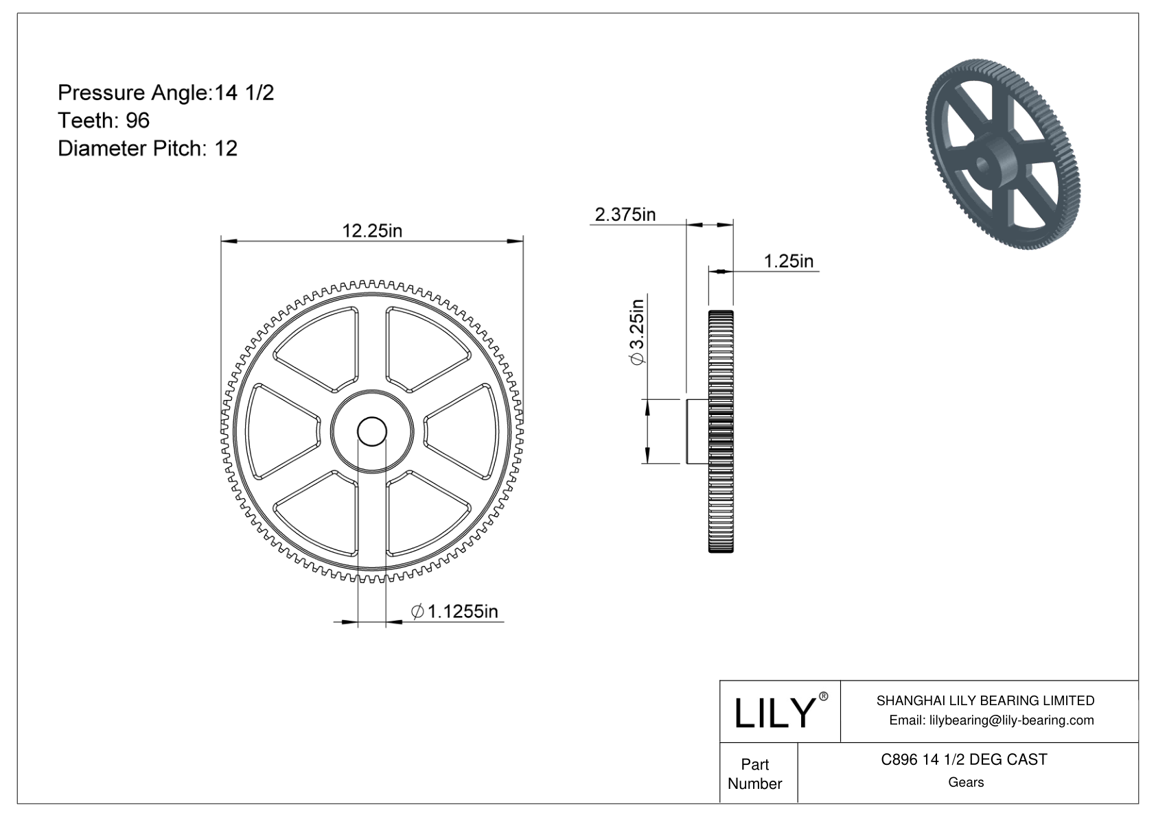 C896 14 1/2 DEG CAST Engranajes rectos cad drawing