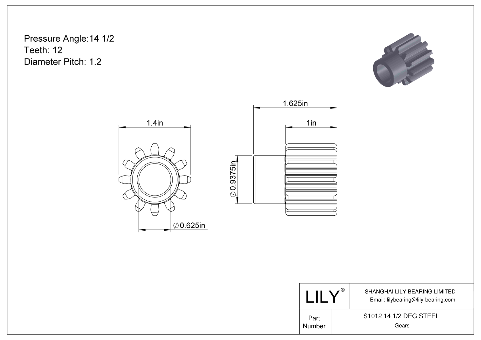 S1012 14 1/2 DEG STEEL 正齿轮 cad drawing