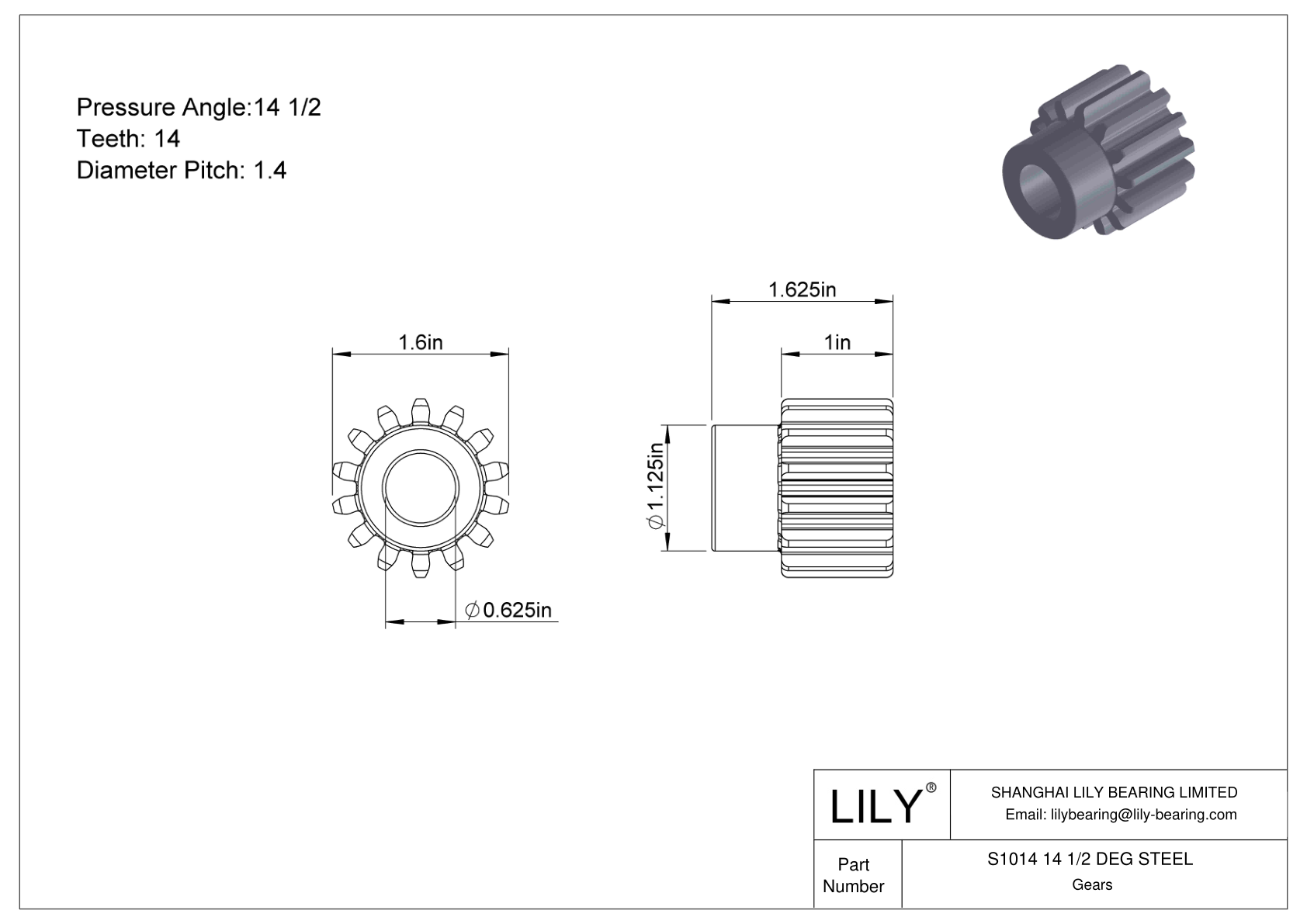 S1014 14 1/2 DEG STEEL Engranajes rectos cad drawing